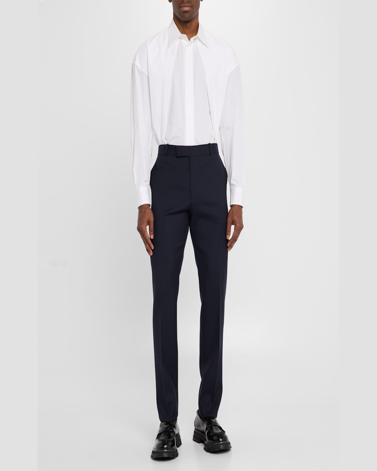 Alexander Mcqueen Mcqueen Low Rise Wool Cigarette Trousers In Navy
