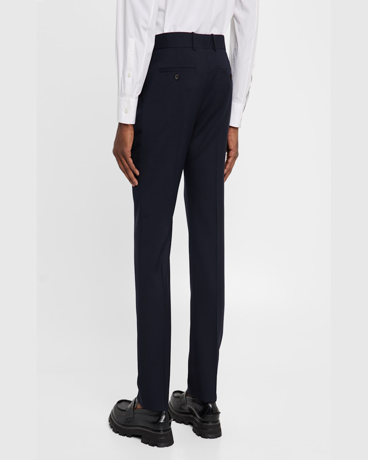 Alexander Mcqueen Mcqueen Low Rise Wool Cigarette Trousers In Navy