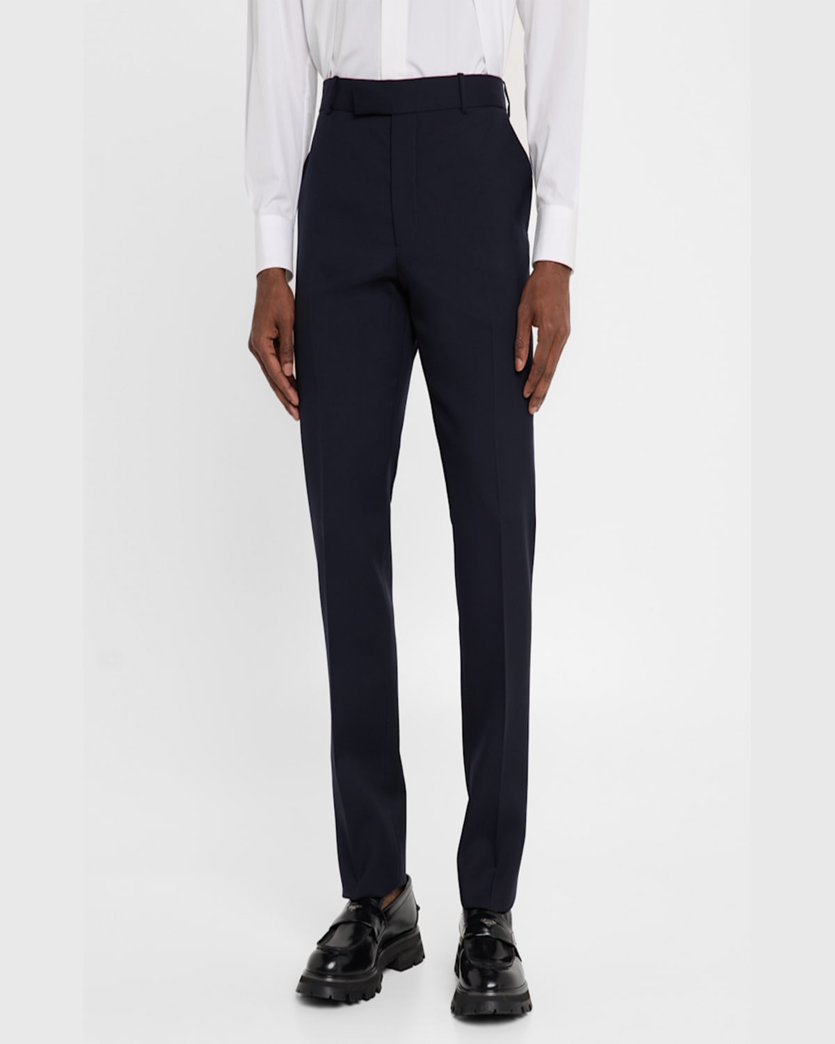 Alexander Mcqueen Mcqueen Low Rise Wool Cigarette Trousers In Navy