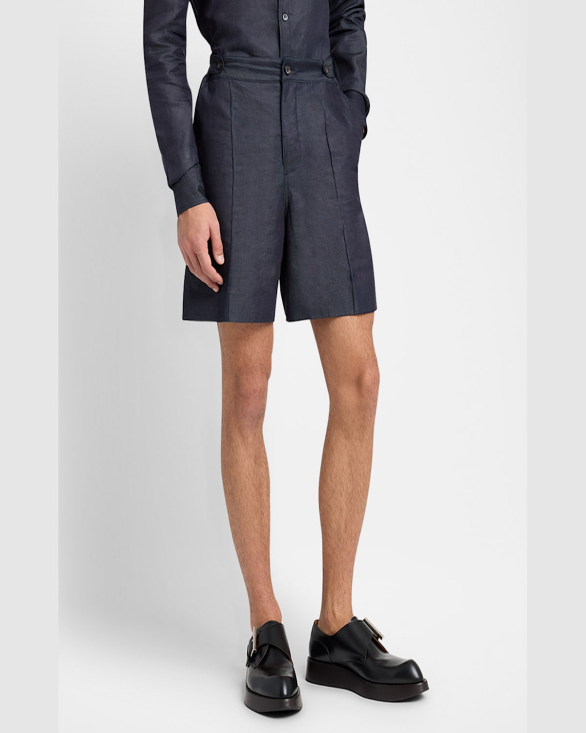 Shop Alexander Mcqueen Men's Denim Pintuck Shorts In Indigo