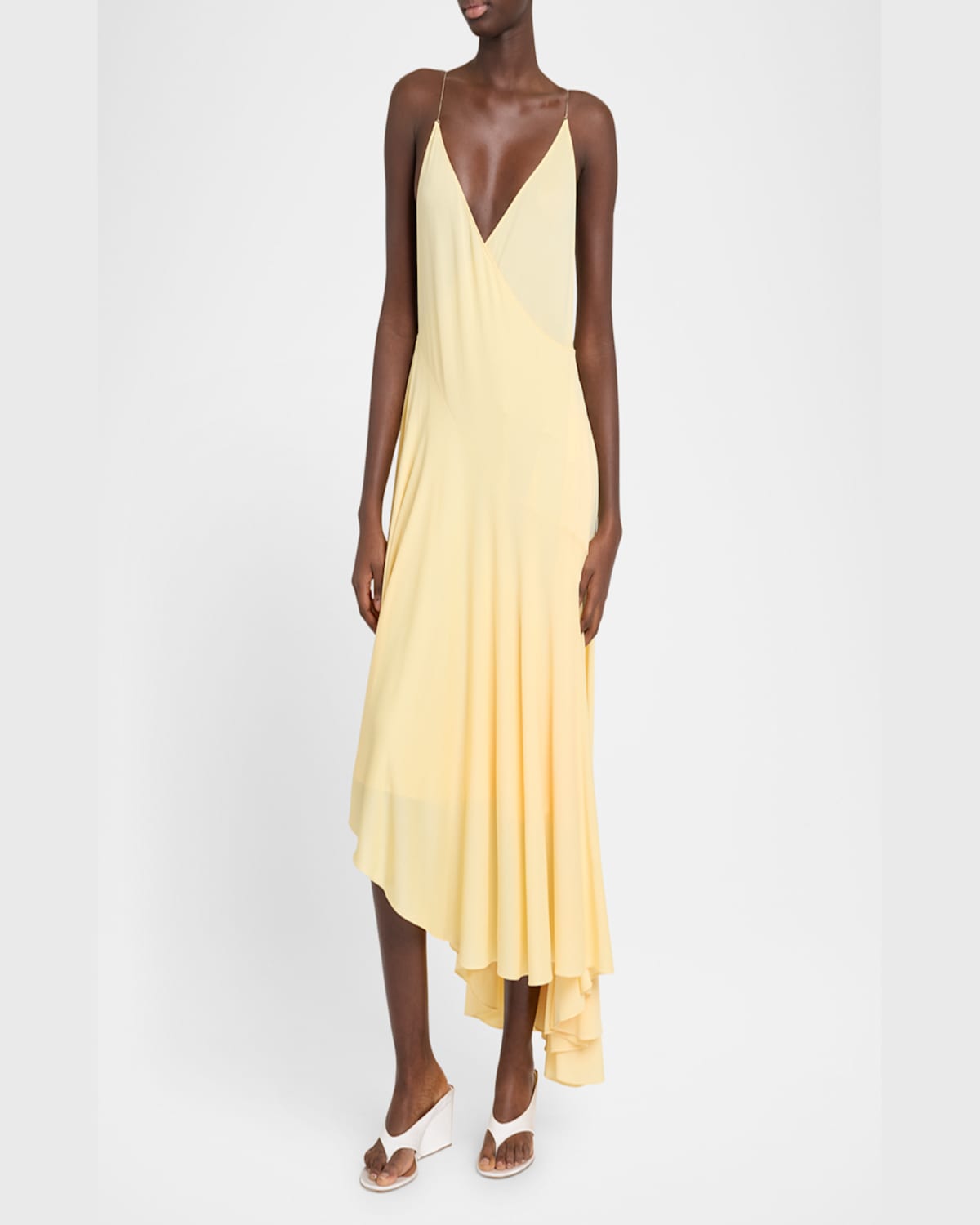 Alaïa Asymmetric Cotton Midi Slip Dress In Jaune Acidule