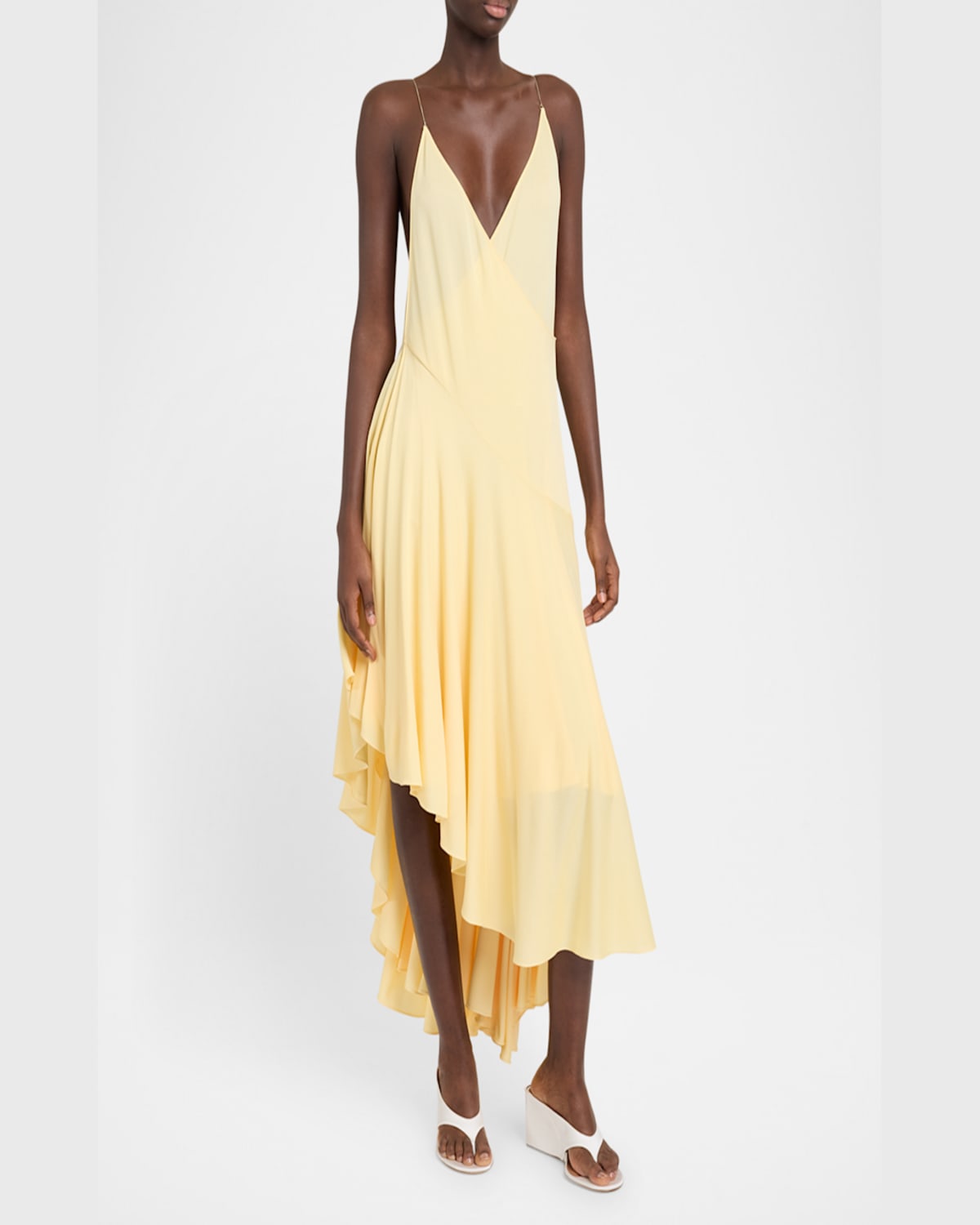 Alaïa Asymmetric Cotton Midi Slip Dress In Jaune Acidule