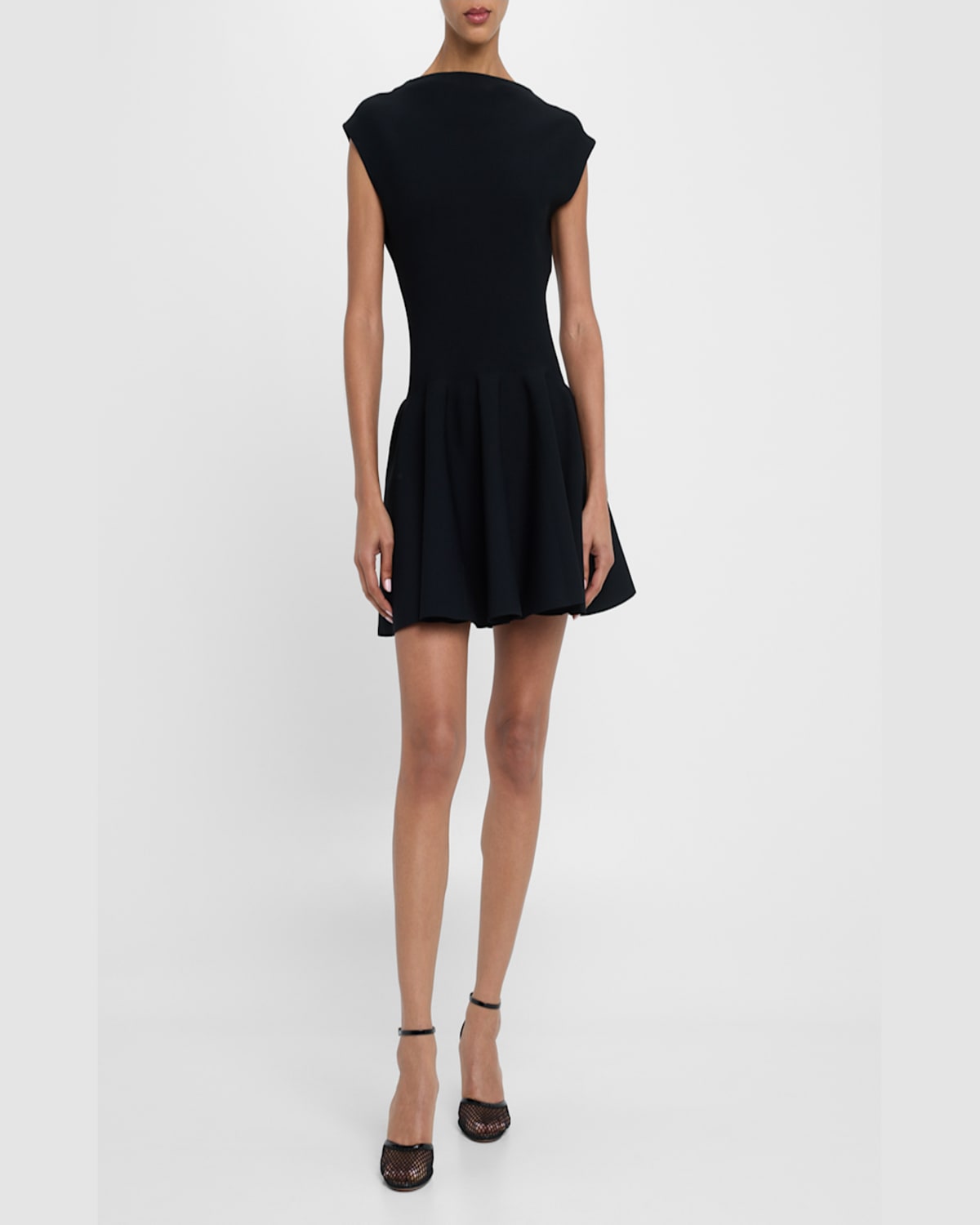 Shop Alaïa High-neck Cap-sleeve Mini Skater Dress