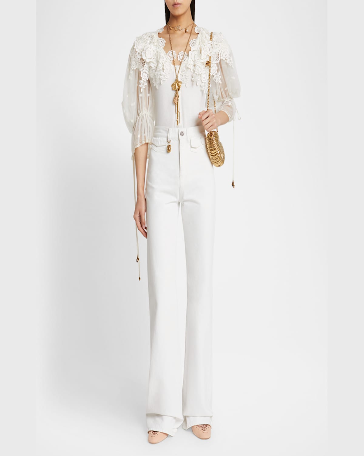 Chloé High Rise Flared Jeans, White In White