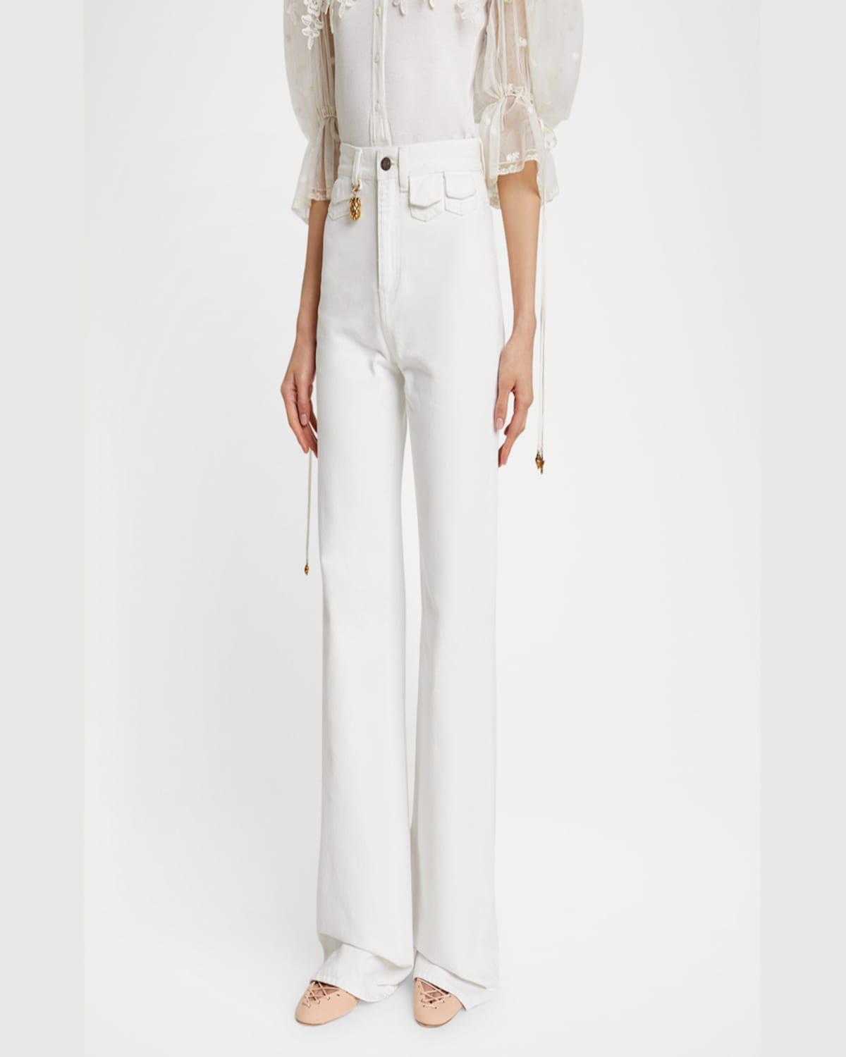 Chloé High Rise Flared Jeans, White In White