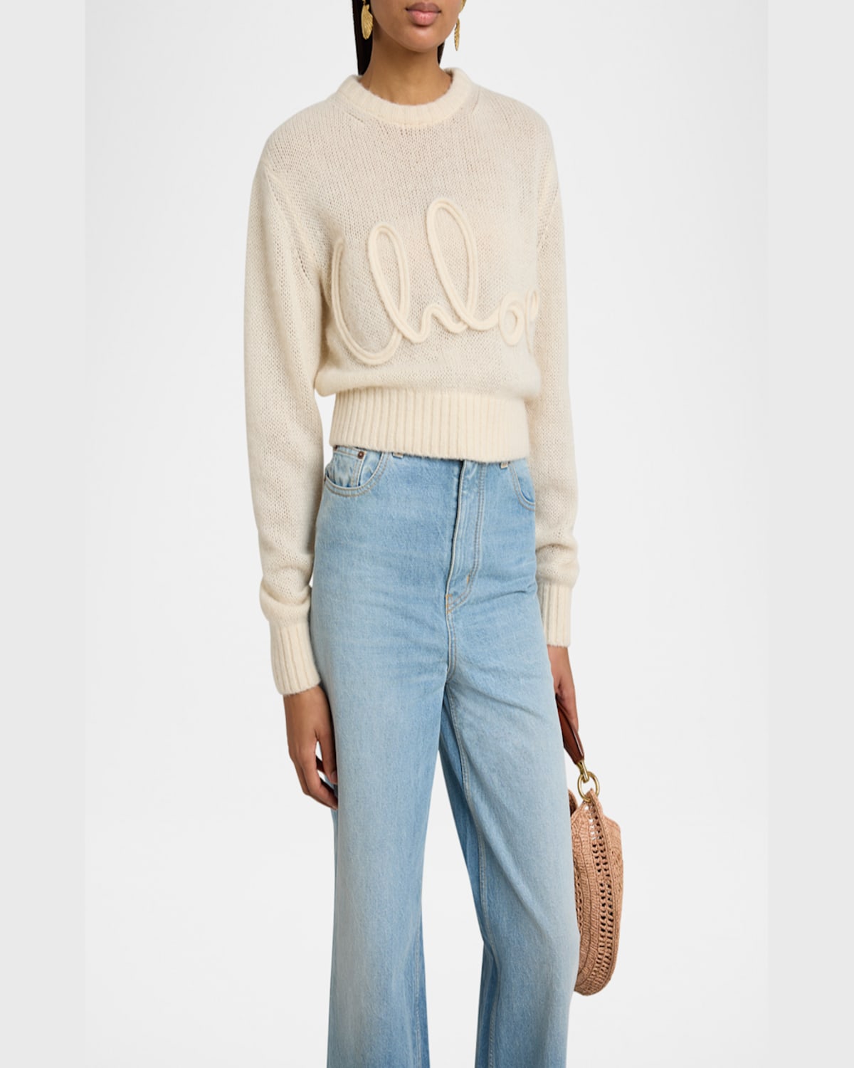 Chloé Embroidered Alpaca And Silk-blend Sweater In Iconic Milk