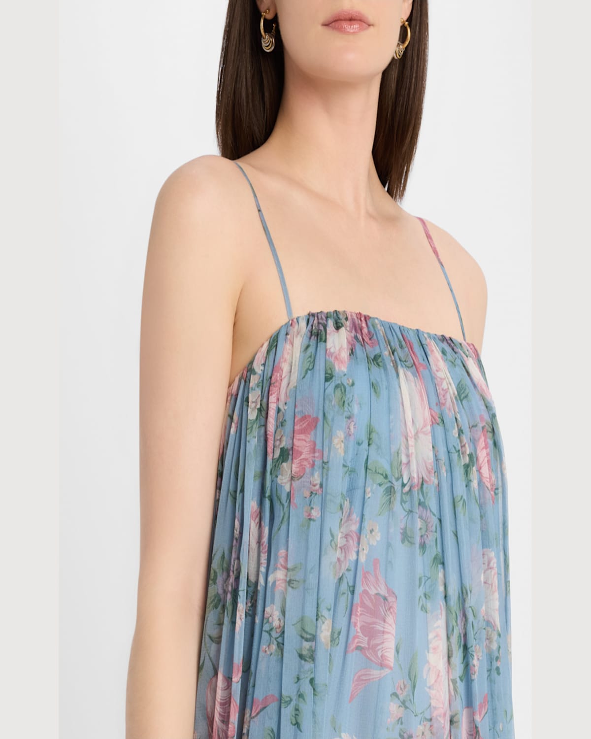 Shop Chloé Long Floral Print Tiered Silk Dress In Grizzled Blue