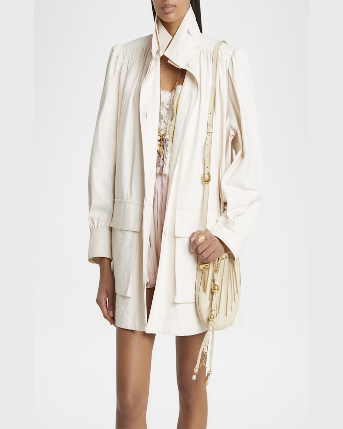 Chloé Puff-sleeve Cotton Canvas Utility Jacket In Tender Pink