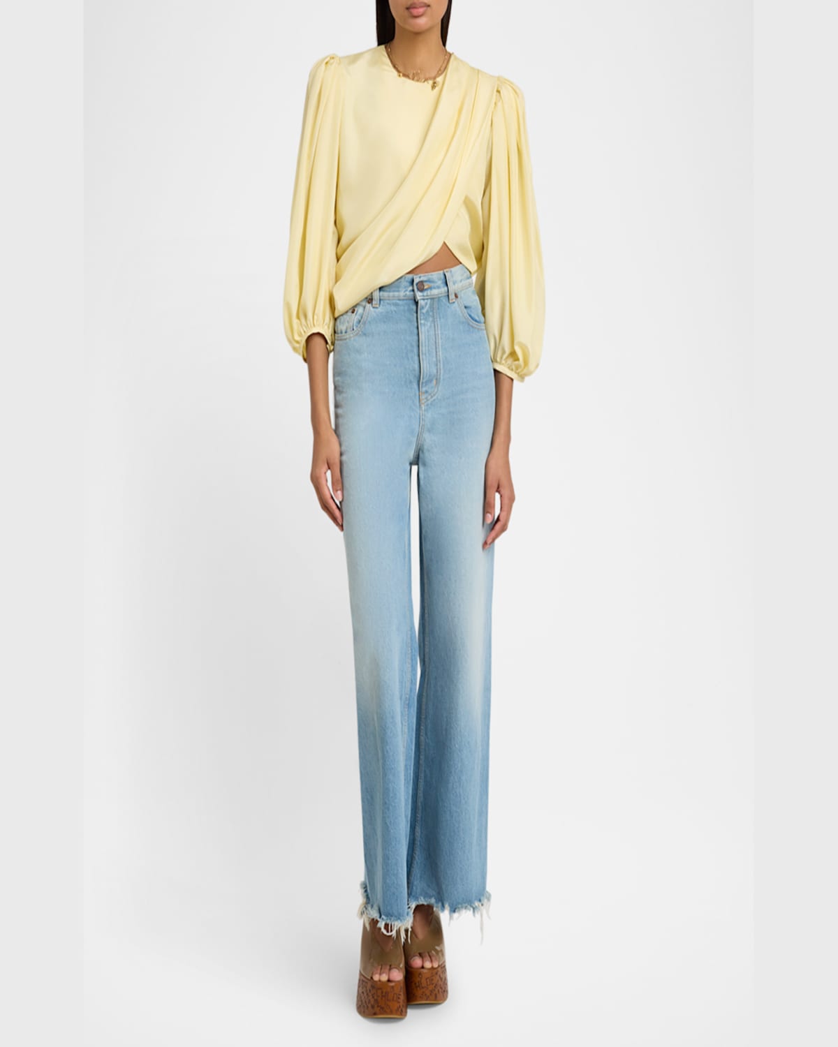 Shop Chloé Draped Cropped Top In Powder Yellow