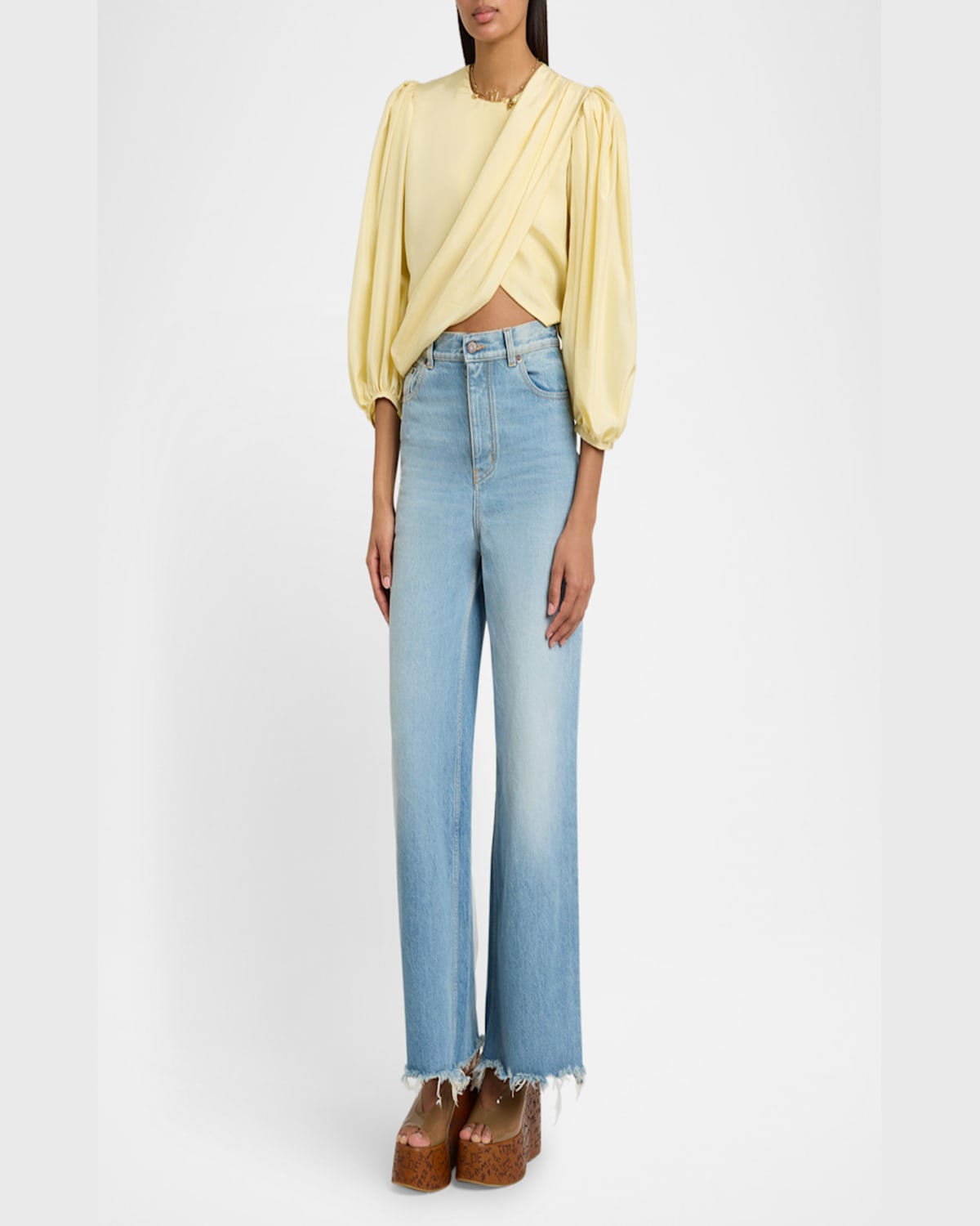 Shop Chloé Draped Cropped Top In Powder Yellow