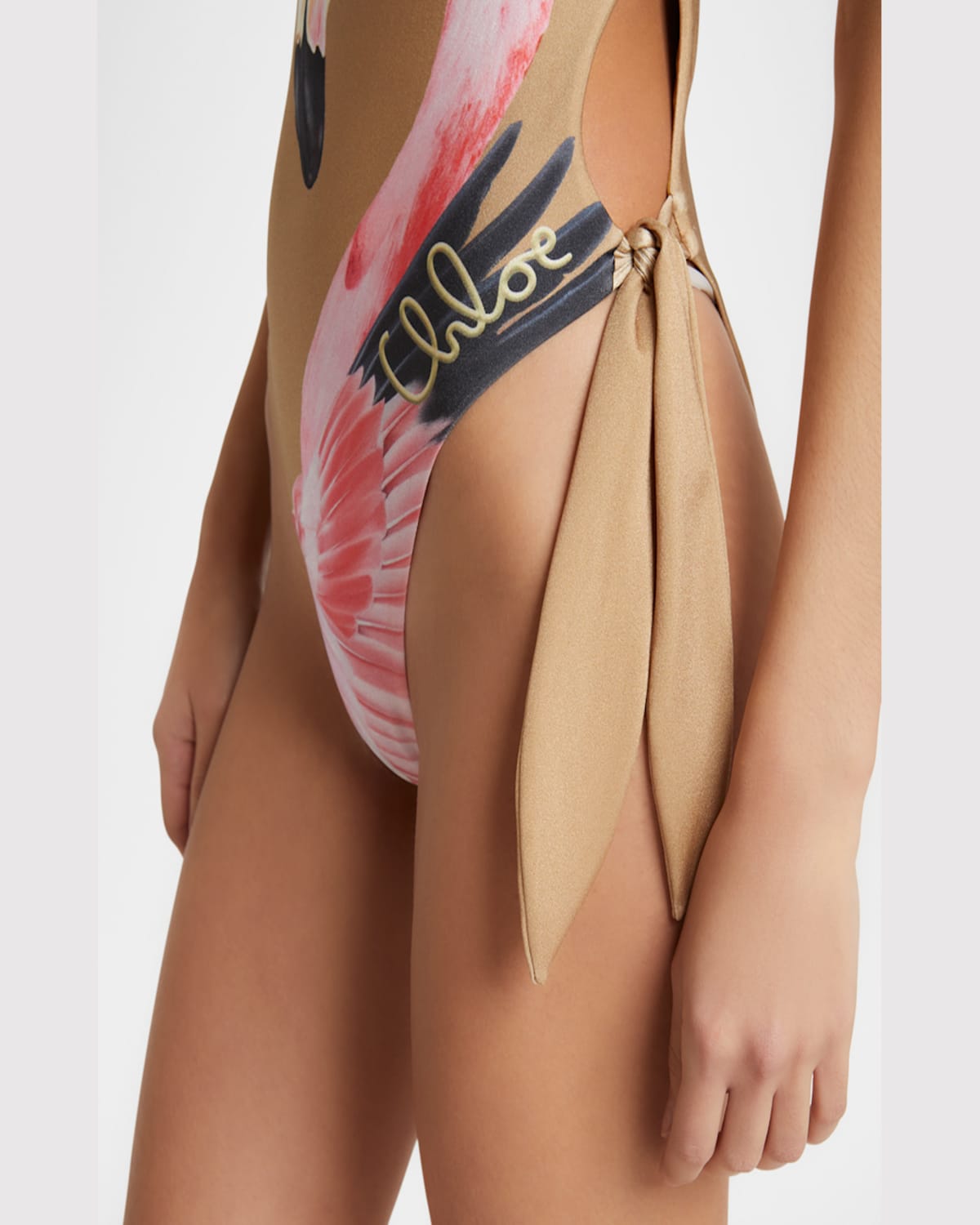 Chloé Flamingo Print Cutout One-piece Swimsuit In Delicate Pink