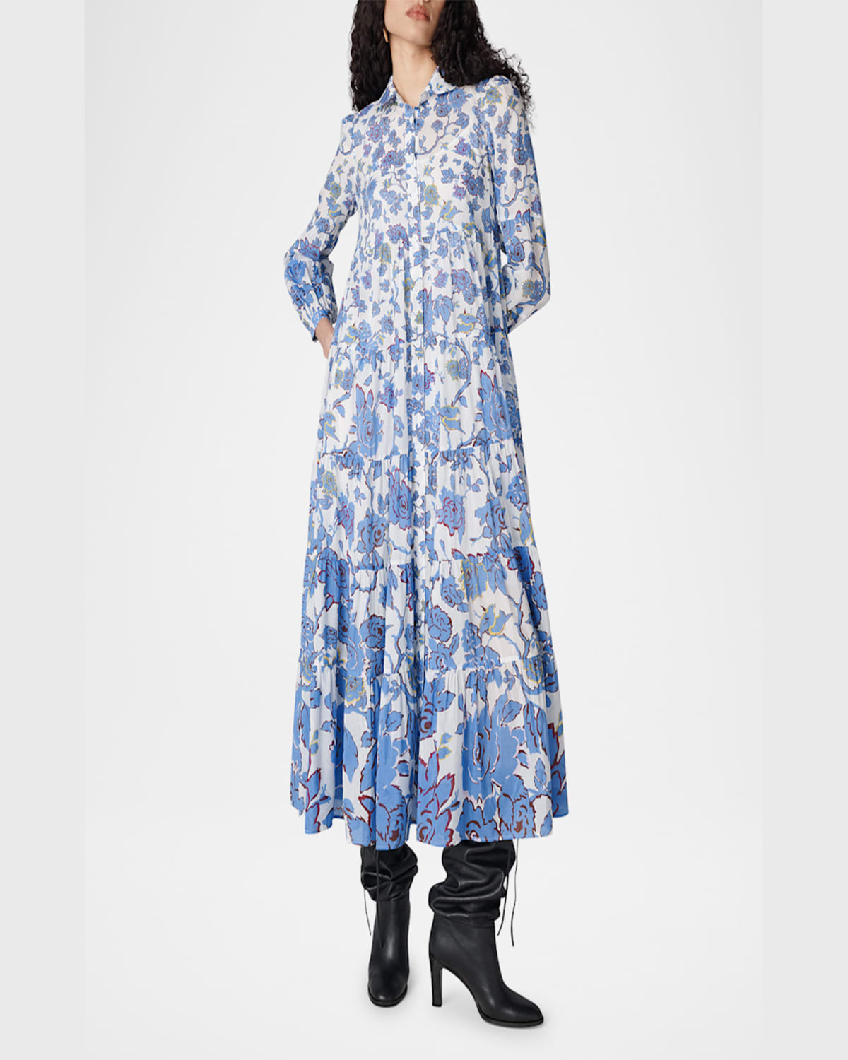 Diane Von Furstenberg Kiara Tiered Floral-print Midi Dress In China Vine Degrade
