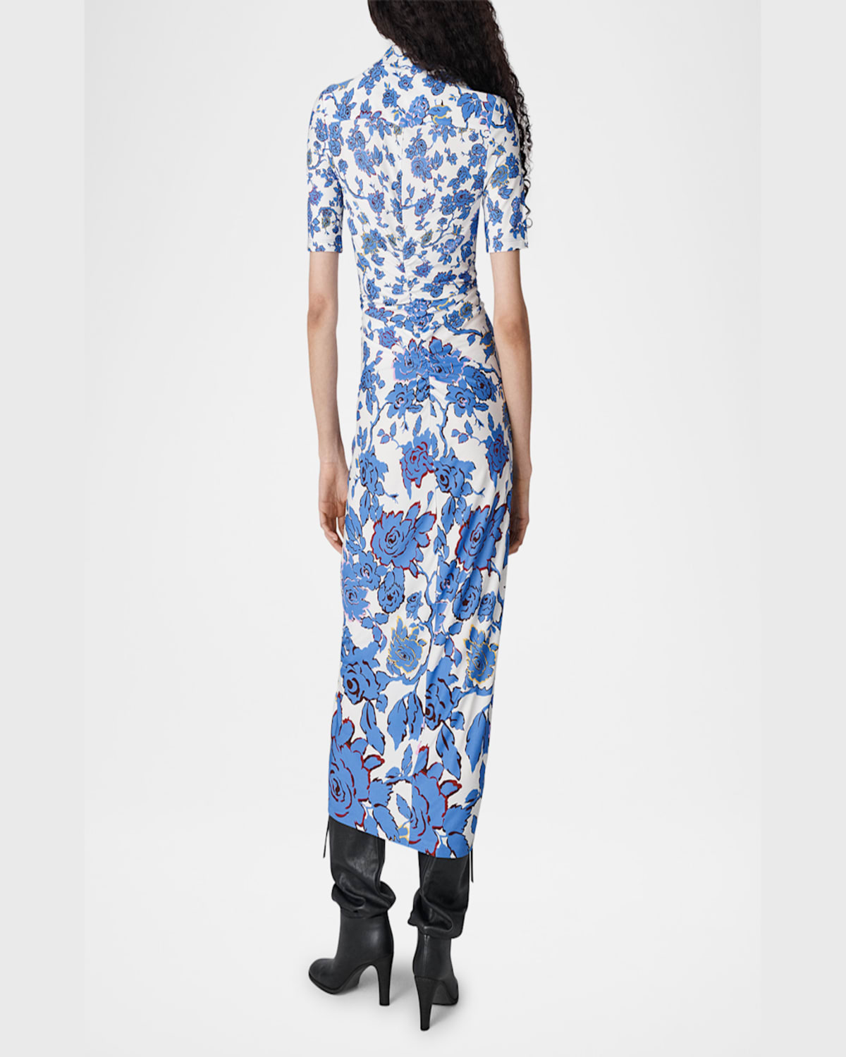 Diane Von Furstenberg Zoey Ruched Floral-print Midi Dress In China Vine Degrade