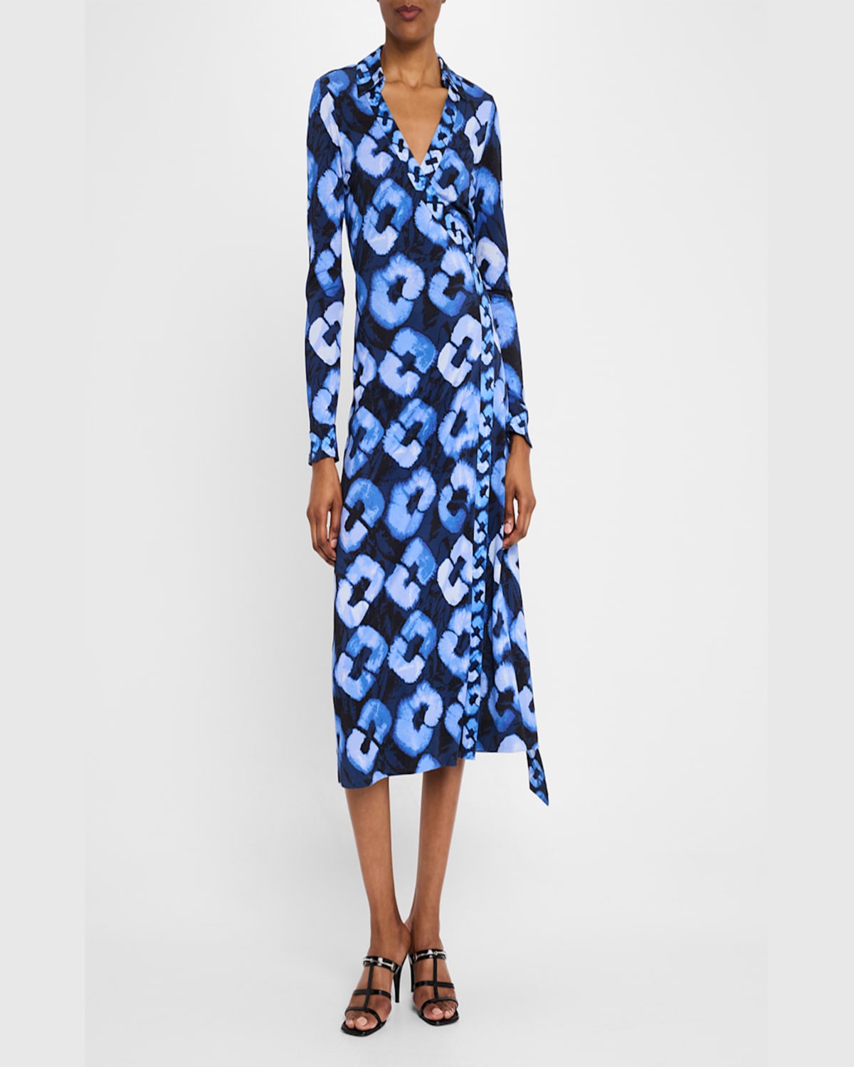 Diane Von Furstenberg Abigail Geometric-print Silk Midi Wrap Dress In Shibori Link Medium  Shibori Link Small