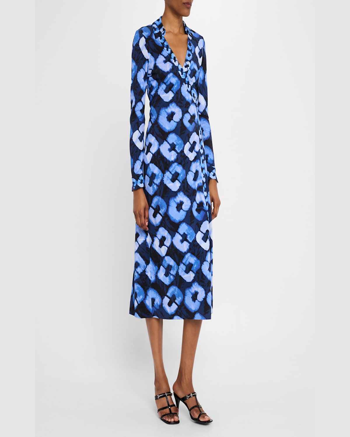 Diane Von Furstenberg Abigail Geometric-print Silk Midi Wrap Dress In Shibori Link Medium  Shibori Link Small