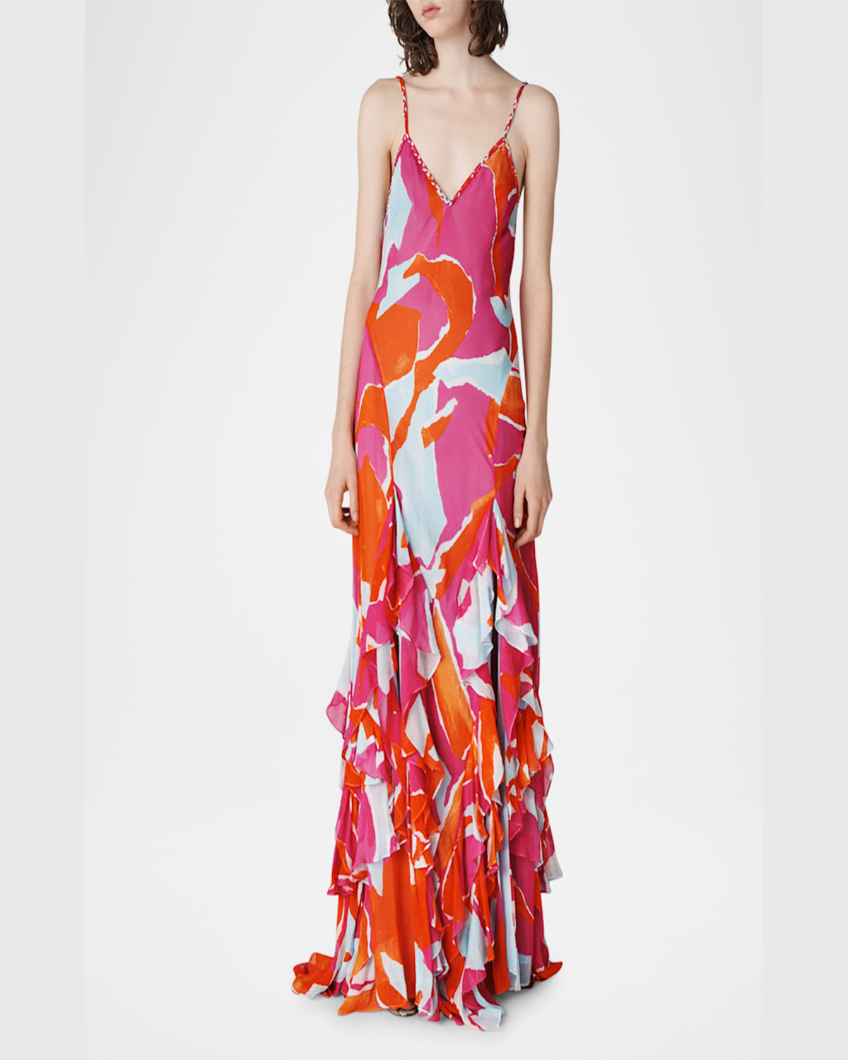 Diane Von Furstenberg Stella Abstract-print Ruffle Maxi Dress In Island Camo Large Pink