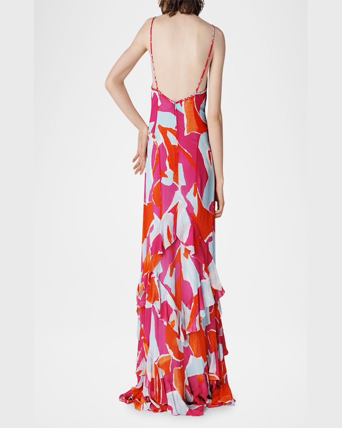Diane Von Furstenberg Stella Abstract-print Ruffle Maxi Dress In Island Camo Large Pink