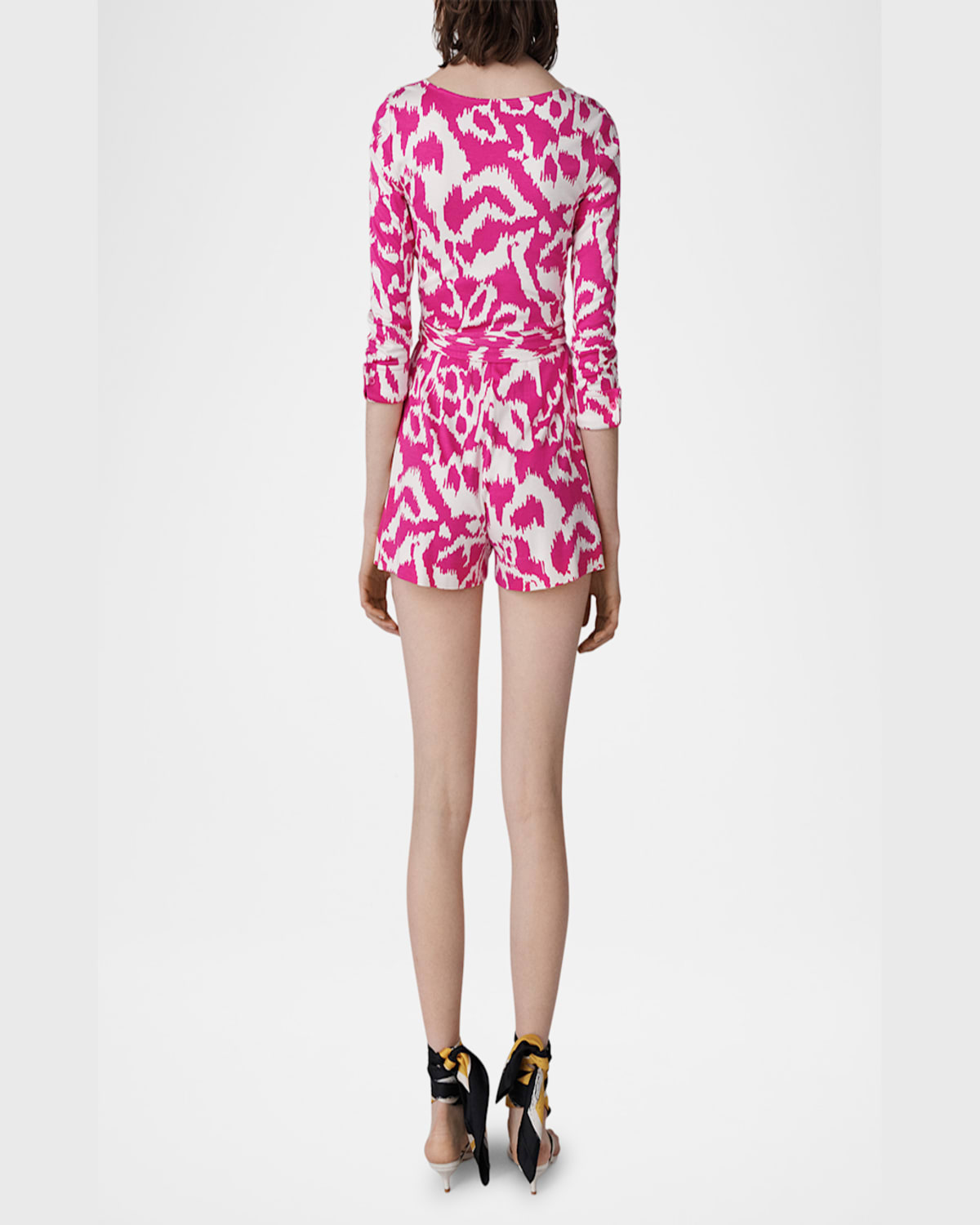 DIANE VON FURSTENBERG CELESTE ABSTRACT-PRINT WRAP ROMPER 