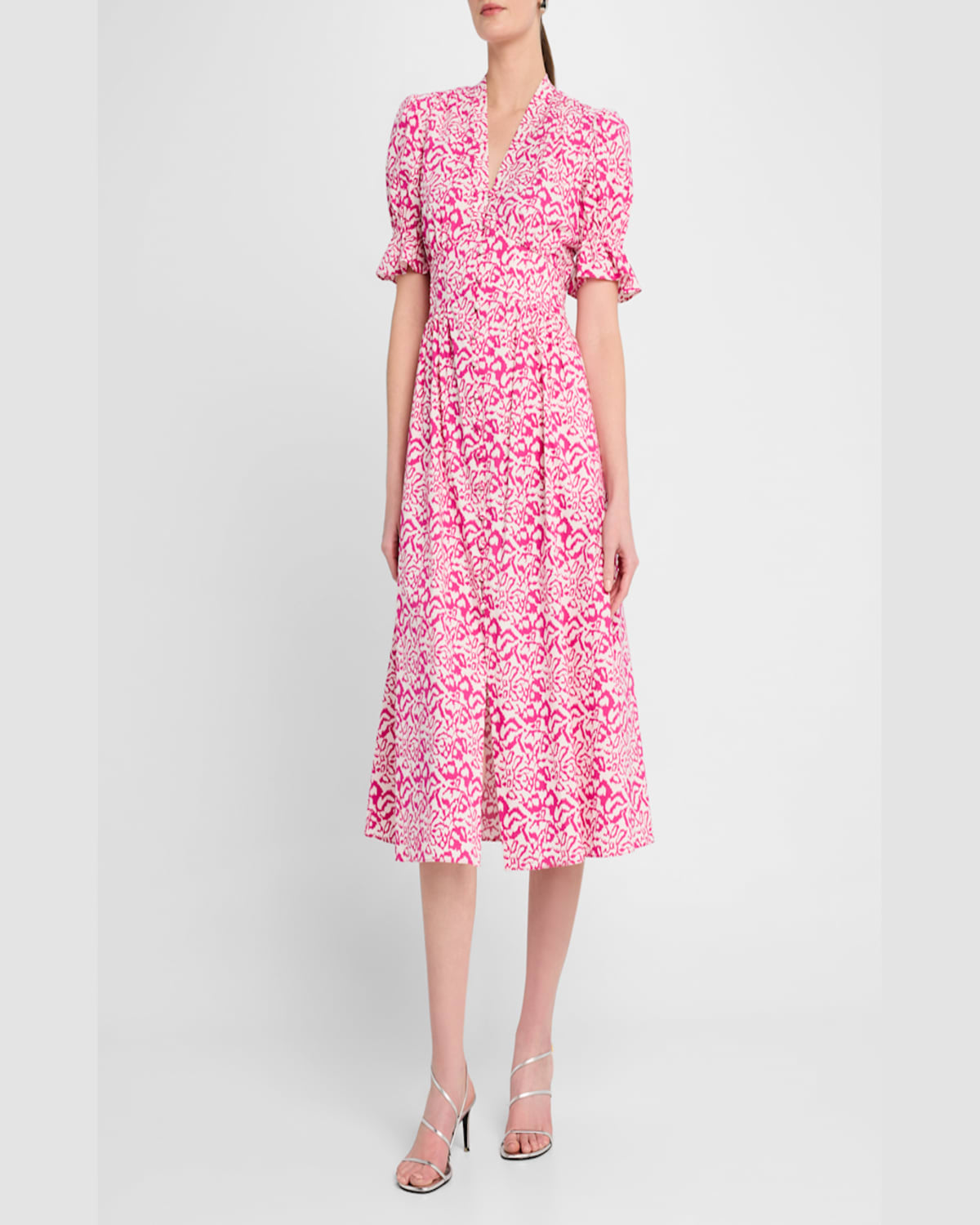 Diane Von Furstenberg Erica Puff-sleeve Cotton Midi Dress In Kupang Small Pink