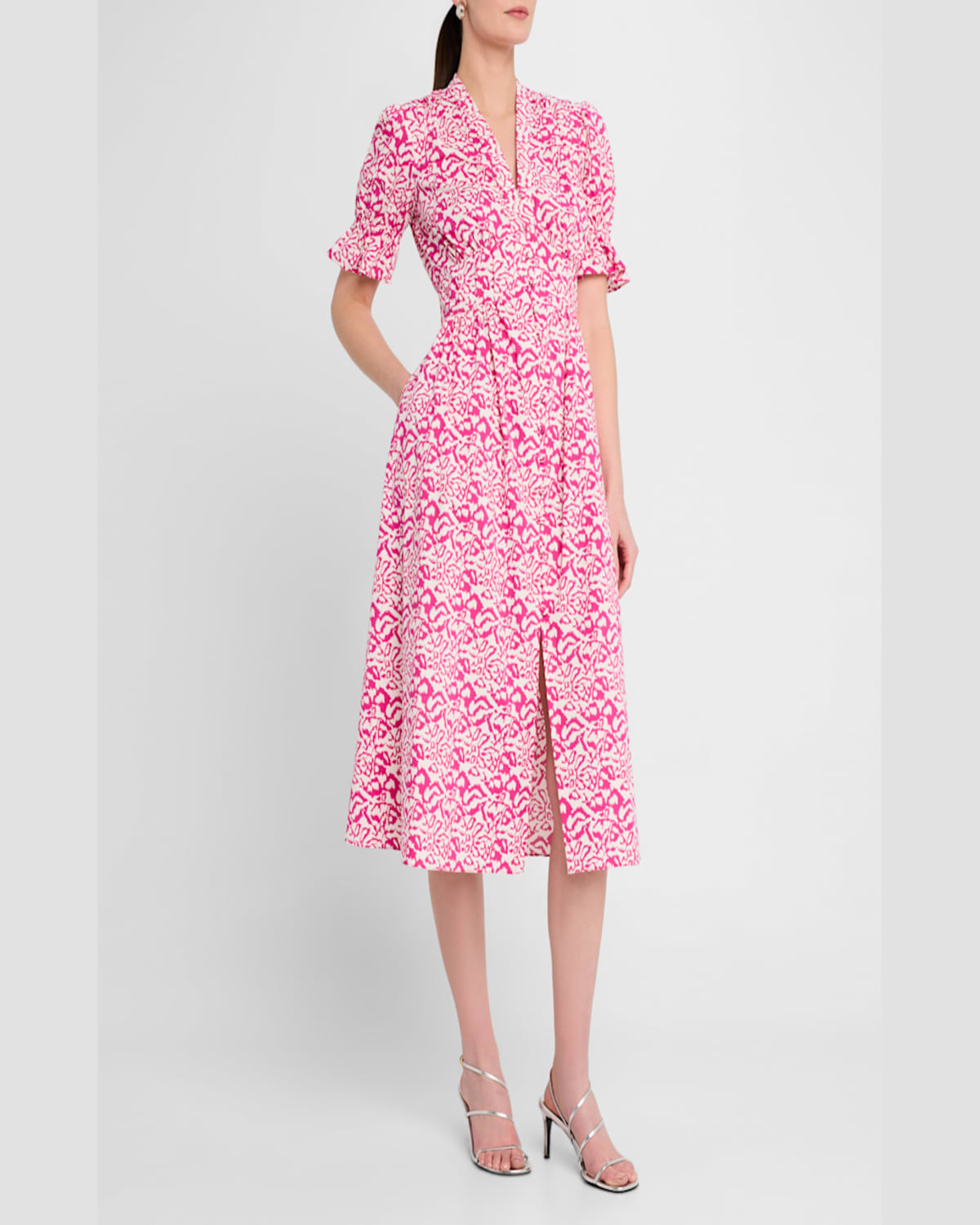 Diane Von Furstenberg Erica Puff-sleeve Cotton Midi Dress In Kupang Small Pink