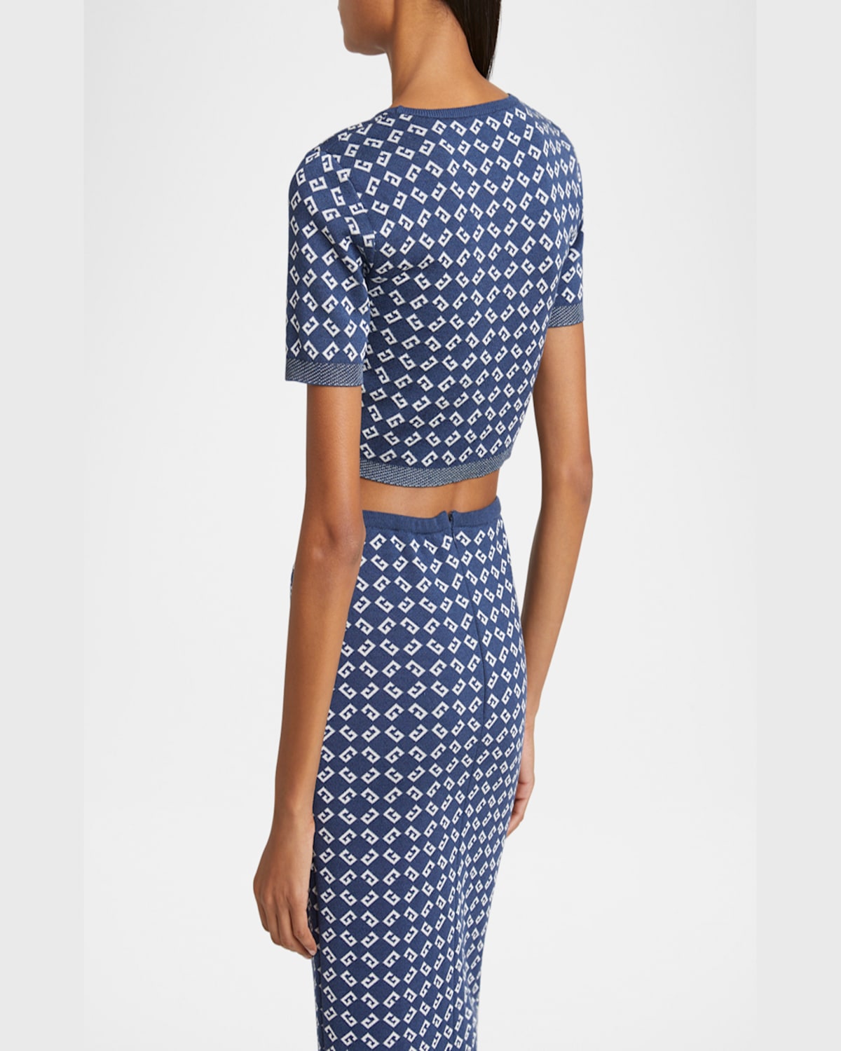 Givenchy Short Sleeve Crew Neck Geometric Pattern Top In Denim Blue