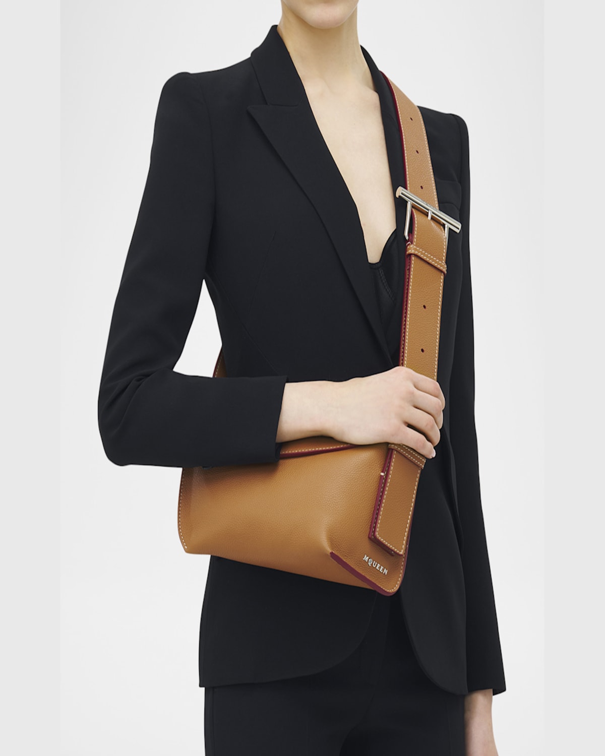 Alexander Mcqueen Leather The T-bar Sling Cross-body Bag In Pecan Silver