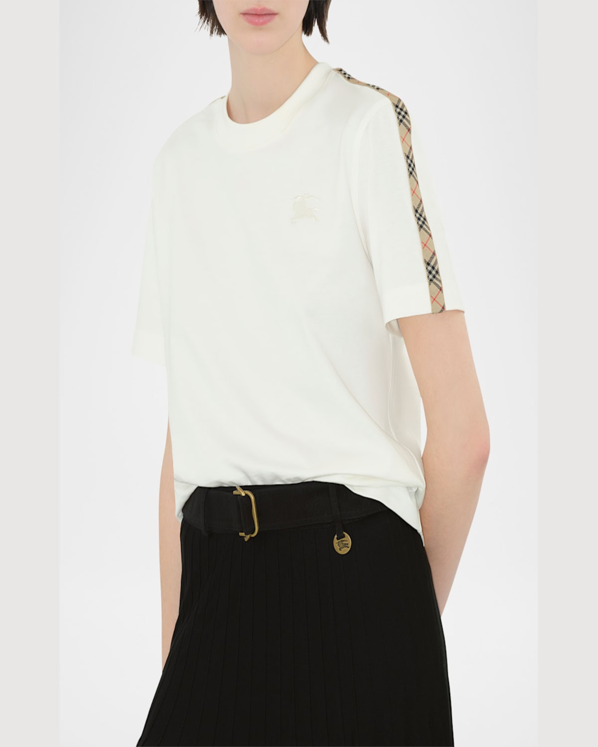 Burberry White Cotton Check Trims T-shirt In White