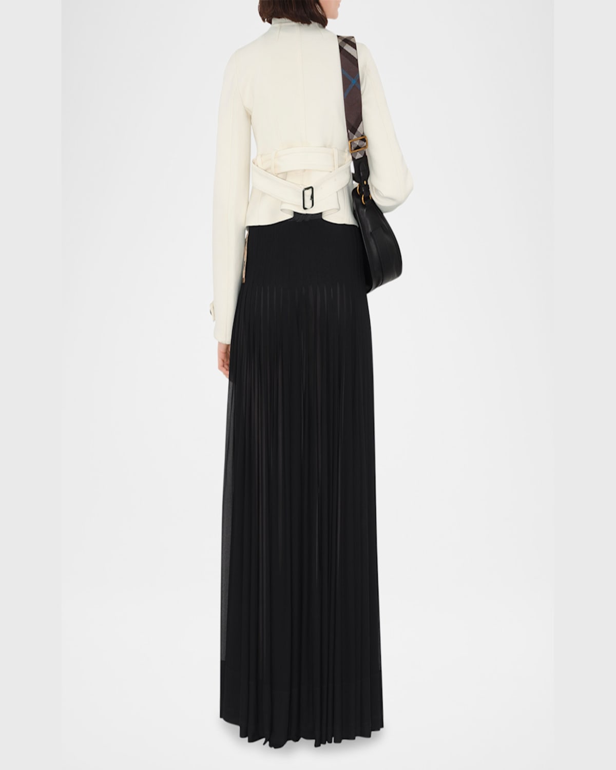 Burberry Bar Pleated Maxi Skirt With Belt In Black