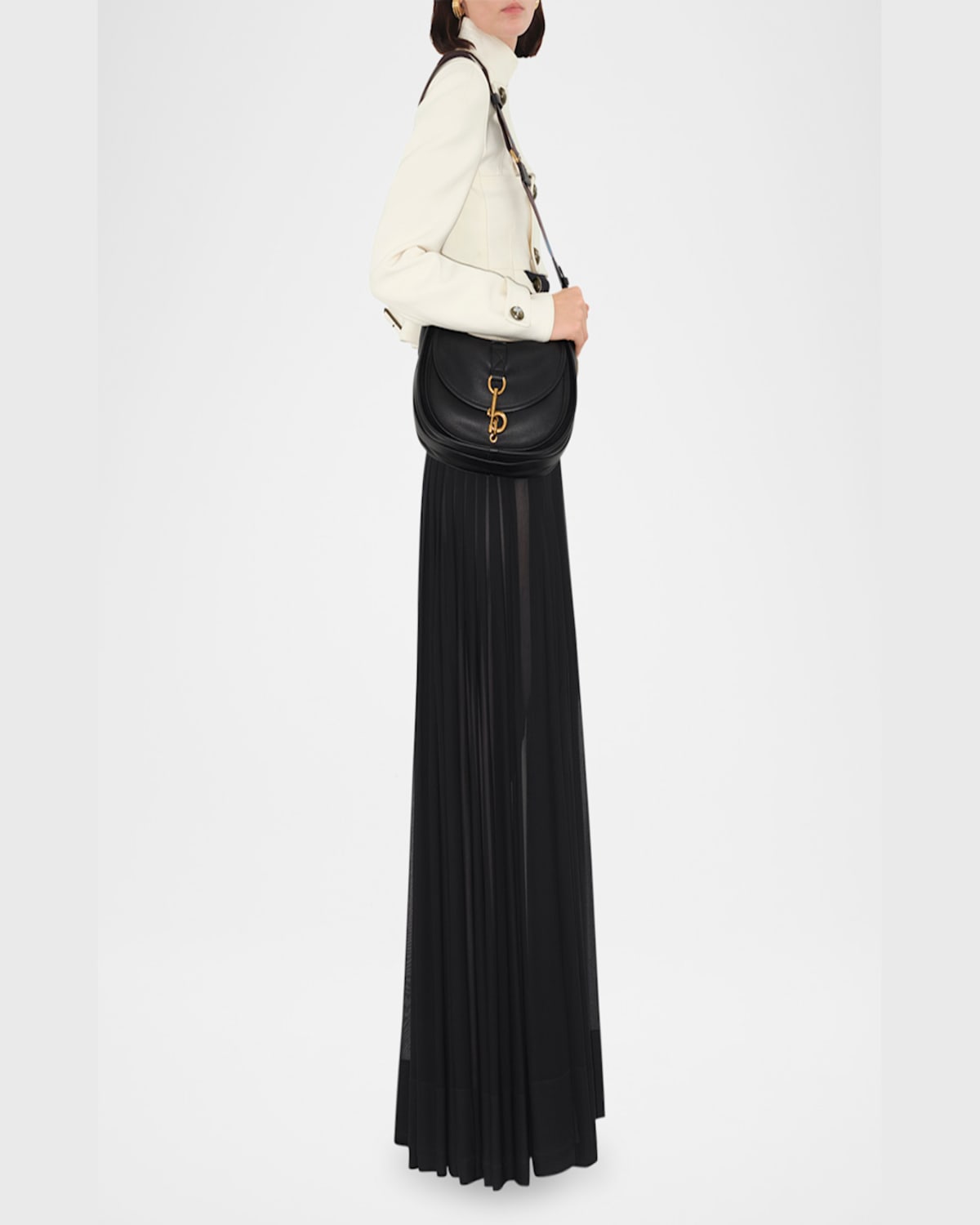 Burberry Bar Pleated Maxi Skirt With Belt In Black