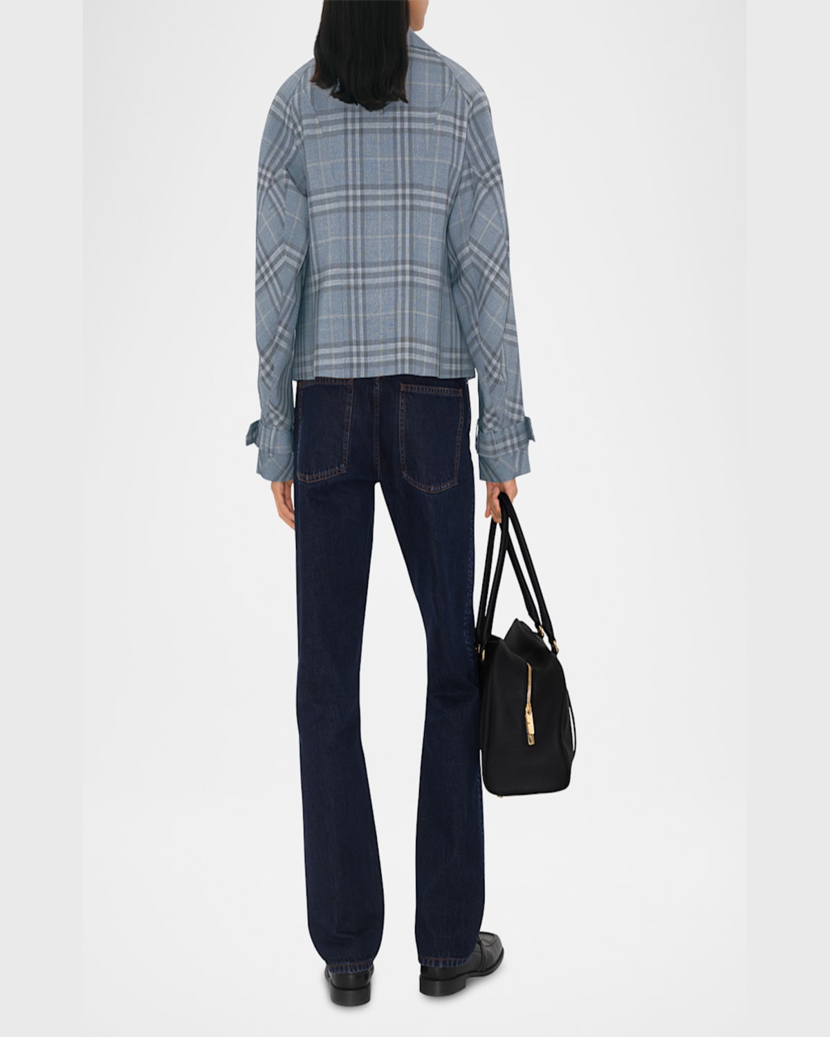 Shop Burberry Check Double-breasted Short Trench Coat In Gale Ip Check