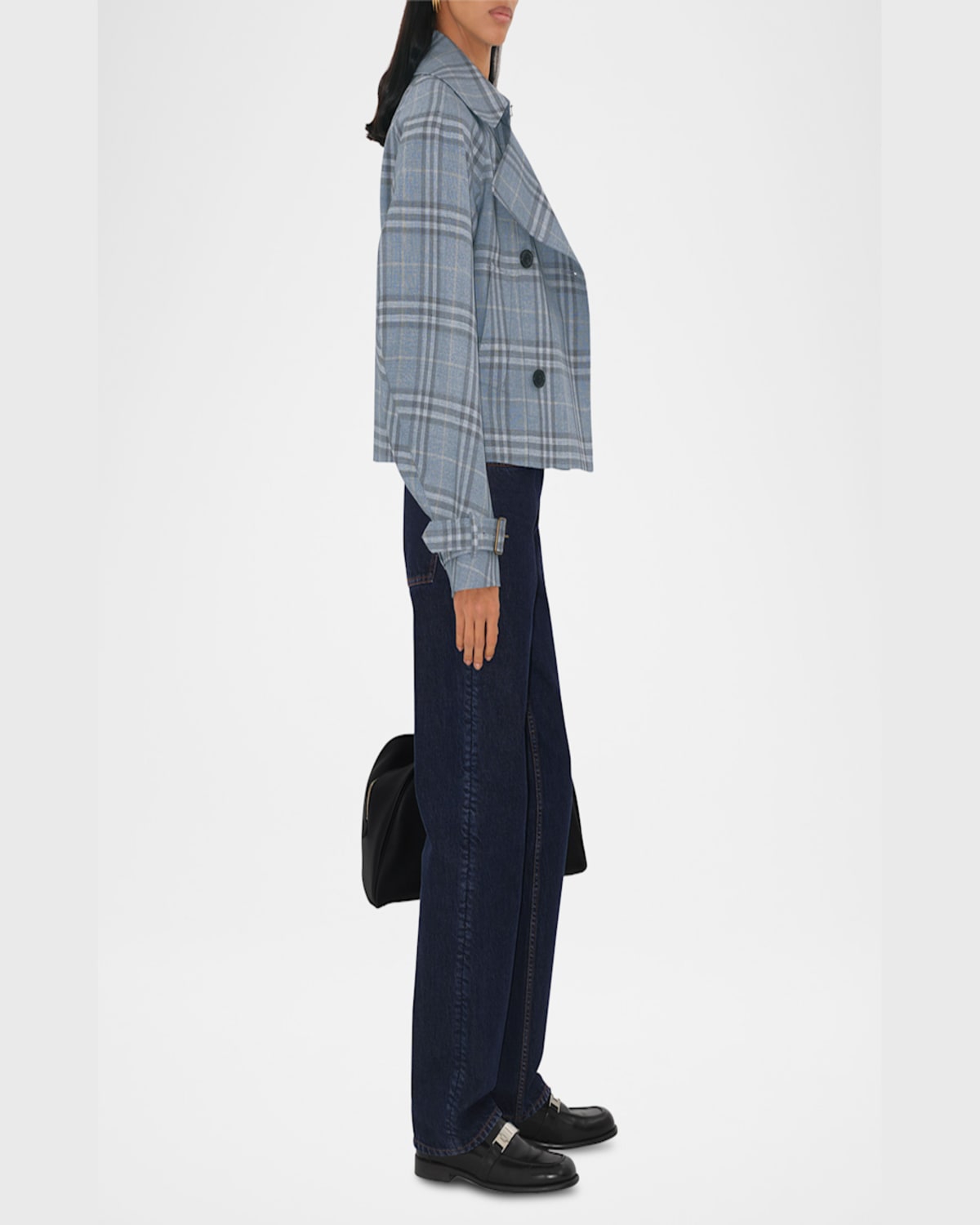 Shop Burberry Check Double-breasted Short Trench Coat In Gale Ip Check