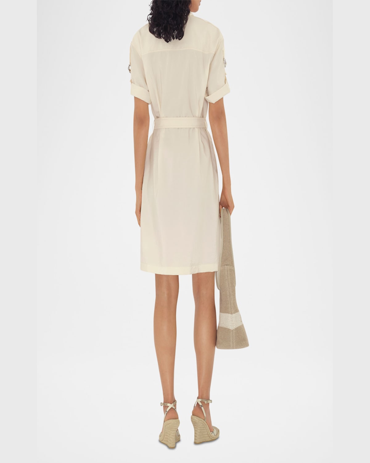 Shop Burberry Ekd Short-sleeve Belted Shirtdress In Off White