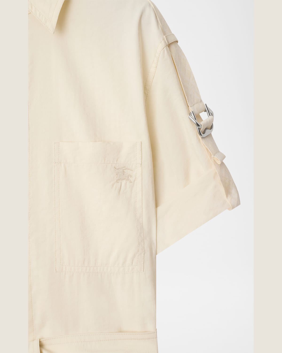 Shop Burberry Ekd Short-sleeve Belted Shirtdress In Off White