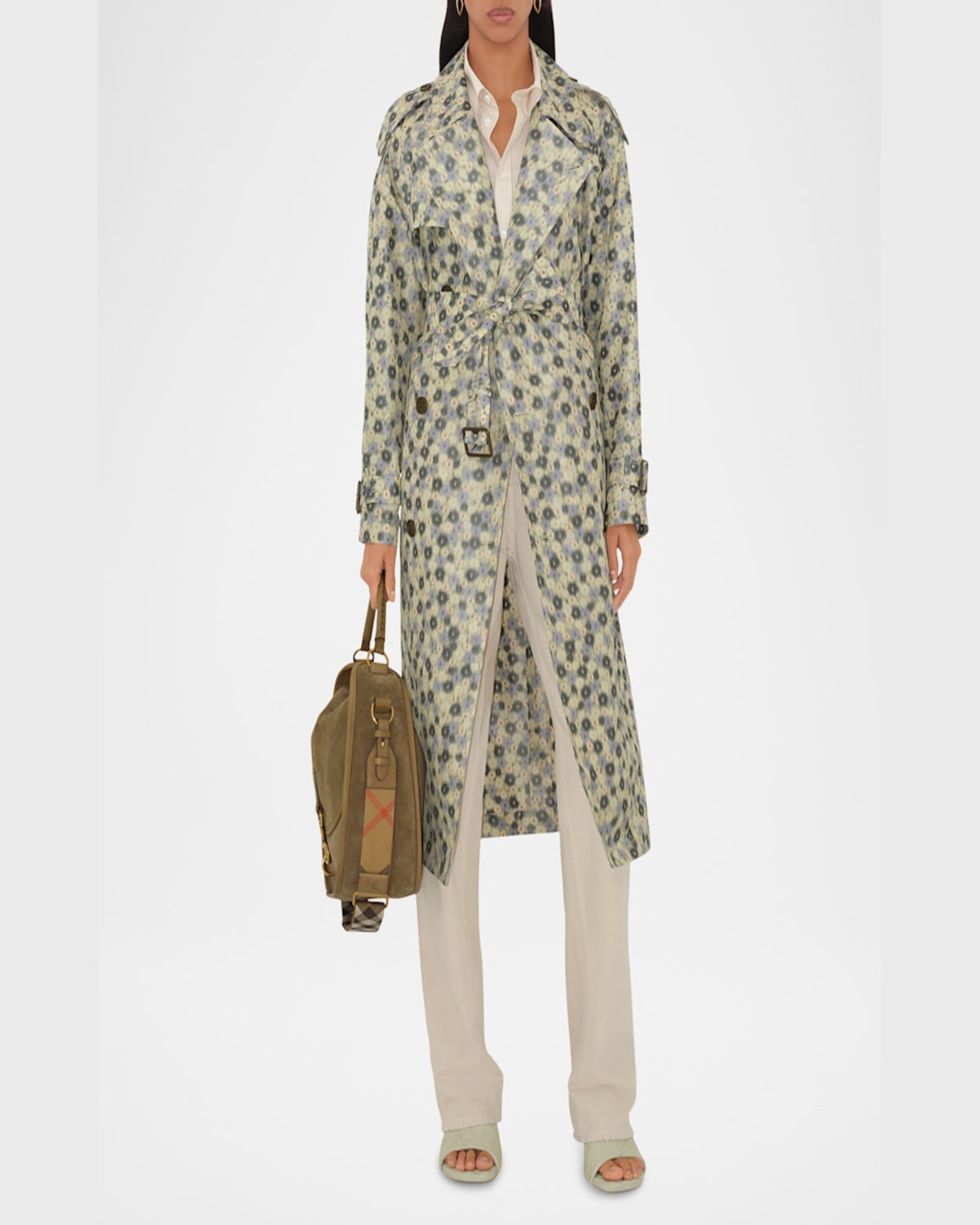 Burberry Blur Flower Double-breasted Long Trench Coat In Eccles Ip Pattern