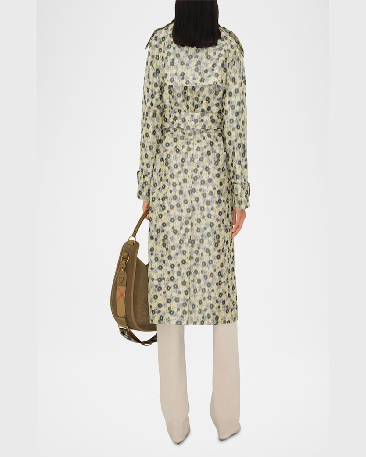 Burberry Blur Flower Double-breasted Long Trench Coat In Eccles Ip Pattern