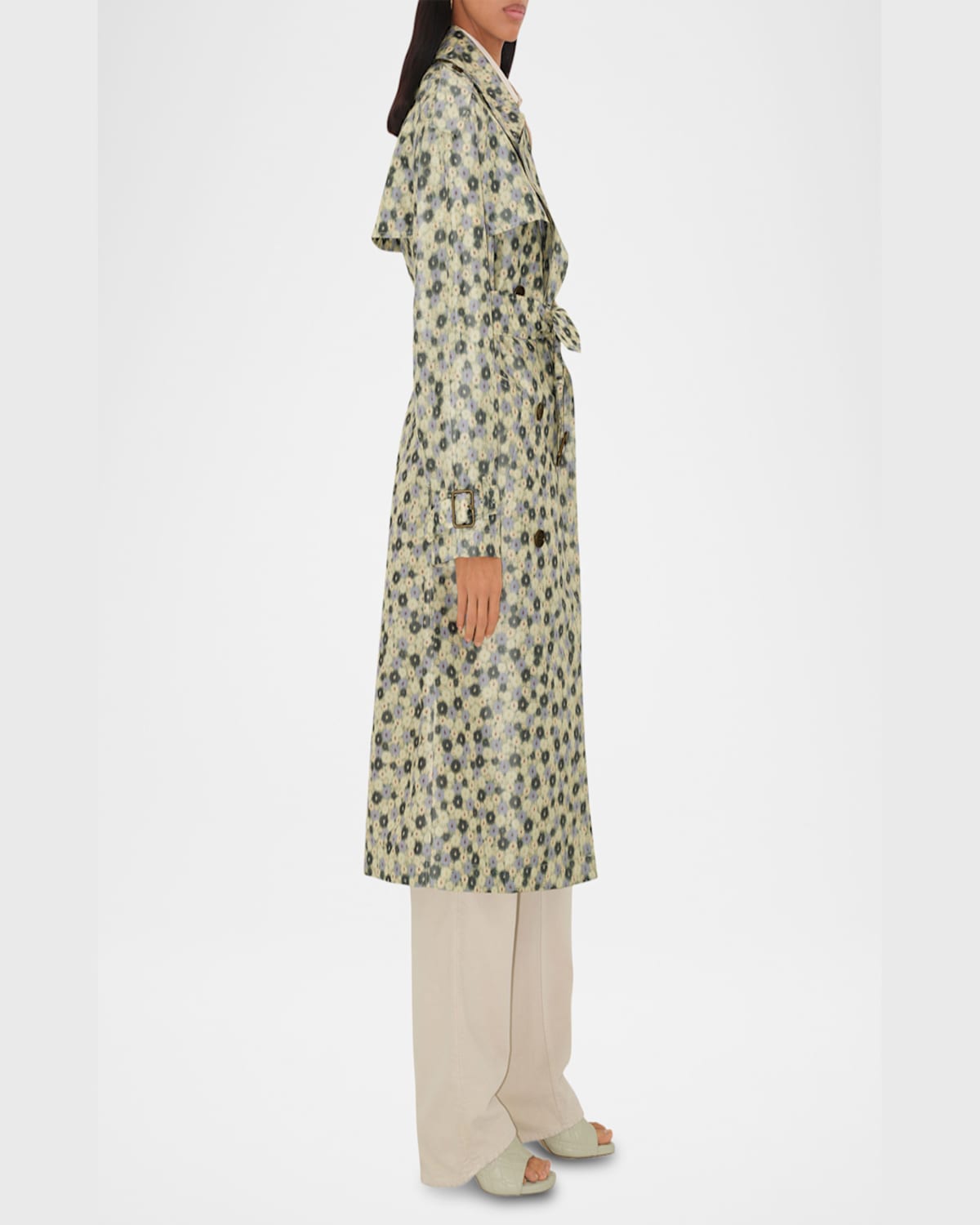 Burberry Blur Flower Double-breasted Long Trench Coat In Eccles Ip Pattern