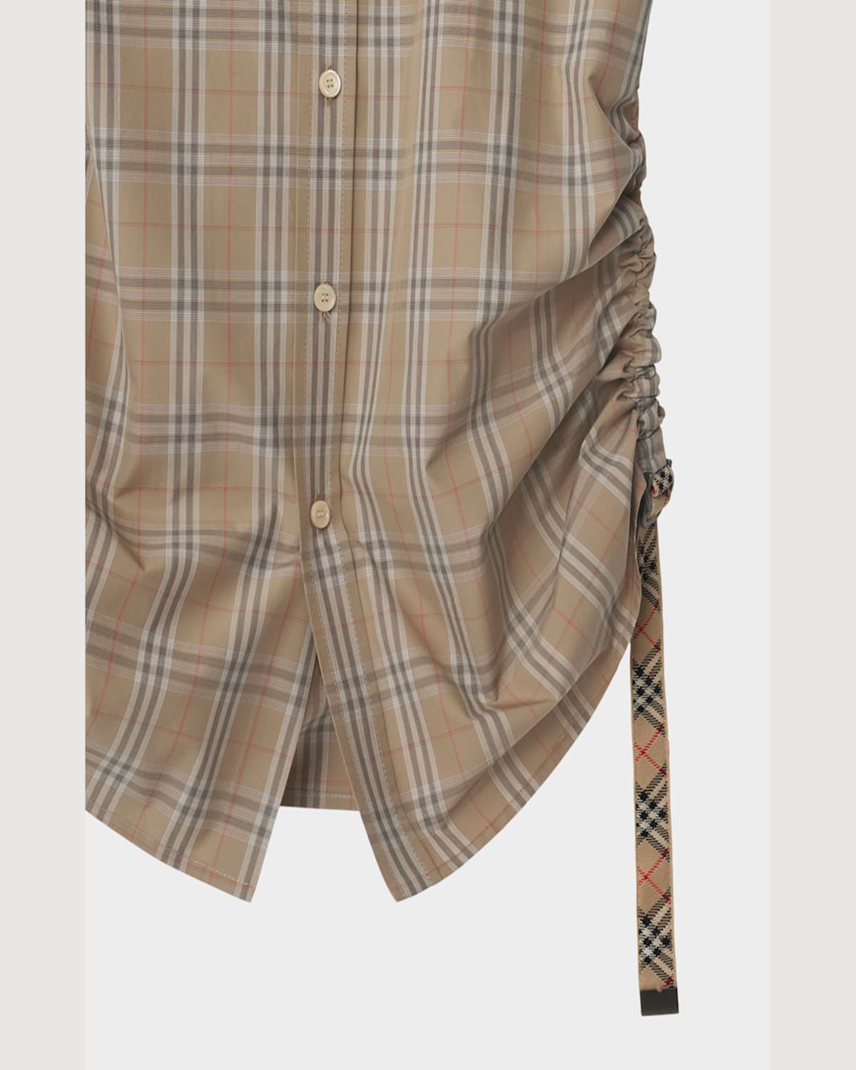 Burberry Check Shirt With Short Sleeves And Adjustable Side Ties In Nut Ip Check