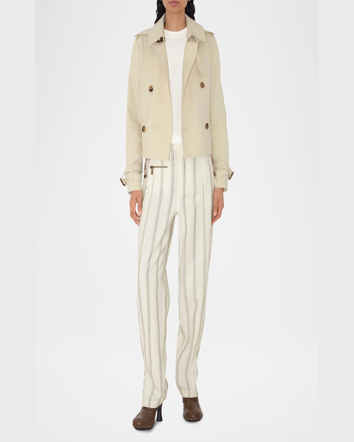 Burberry Ruched Check-ties Short-sleeve T-shirt In Chalk
