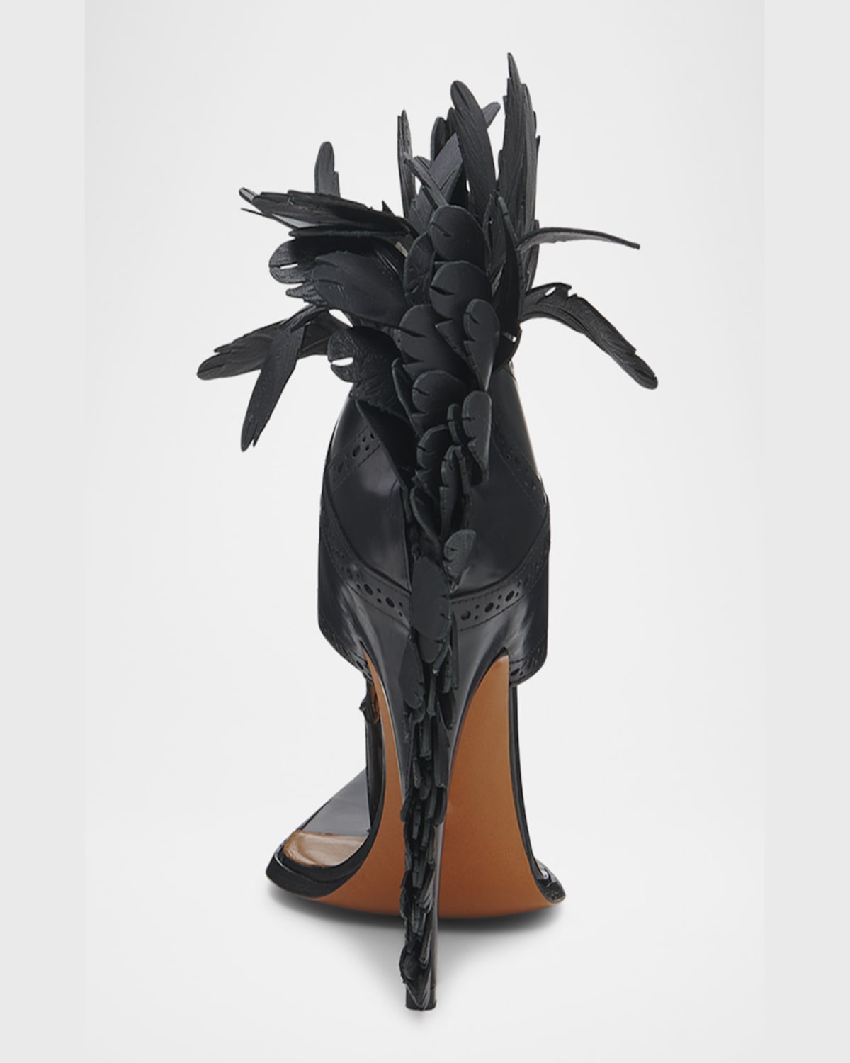 Alexander Mcqueen Leather Feather Thong Sandals In Black