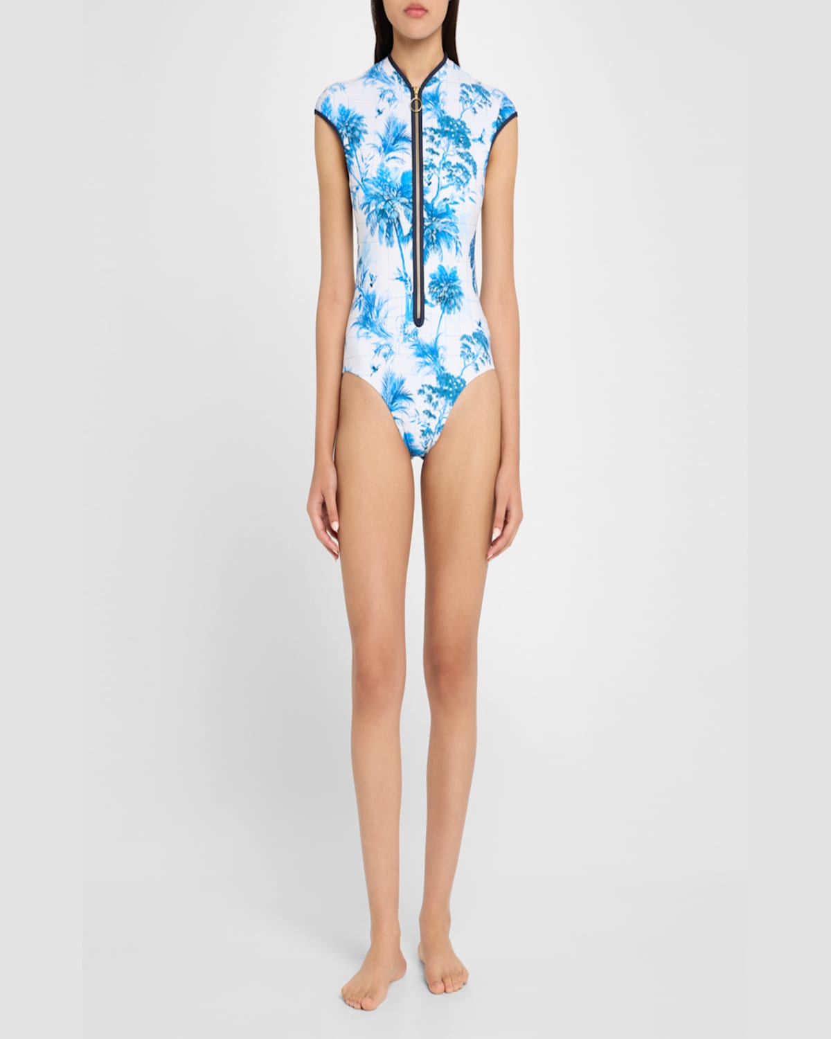 Shop Seafolly Zip-front Rashguard One-piece Swimsuit In White