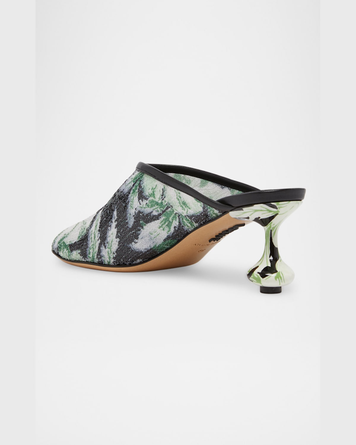 Loewe Toy 45 Floral Sequined Mesh Mules In Black/hibiscus Green