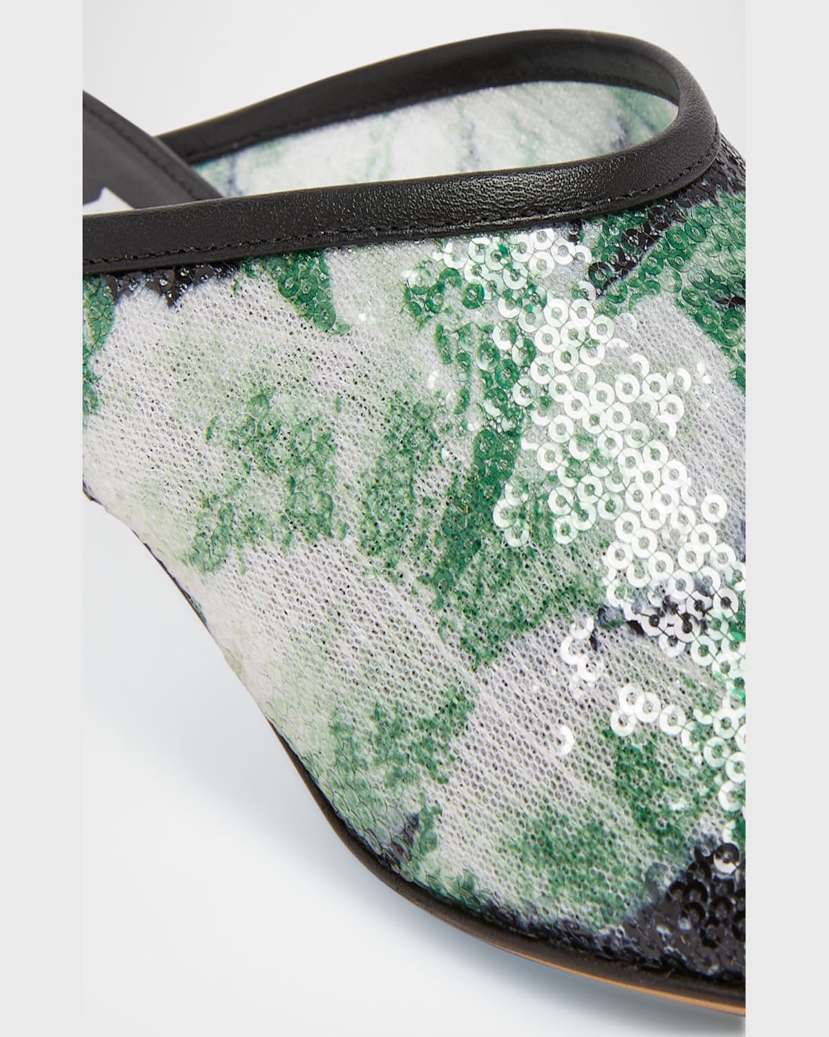 Loewe Toy 45 Floral Sequined Mesh Mules In Black/hibiscus Green