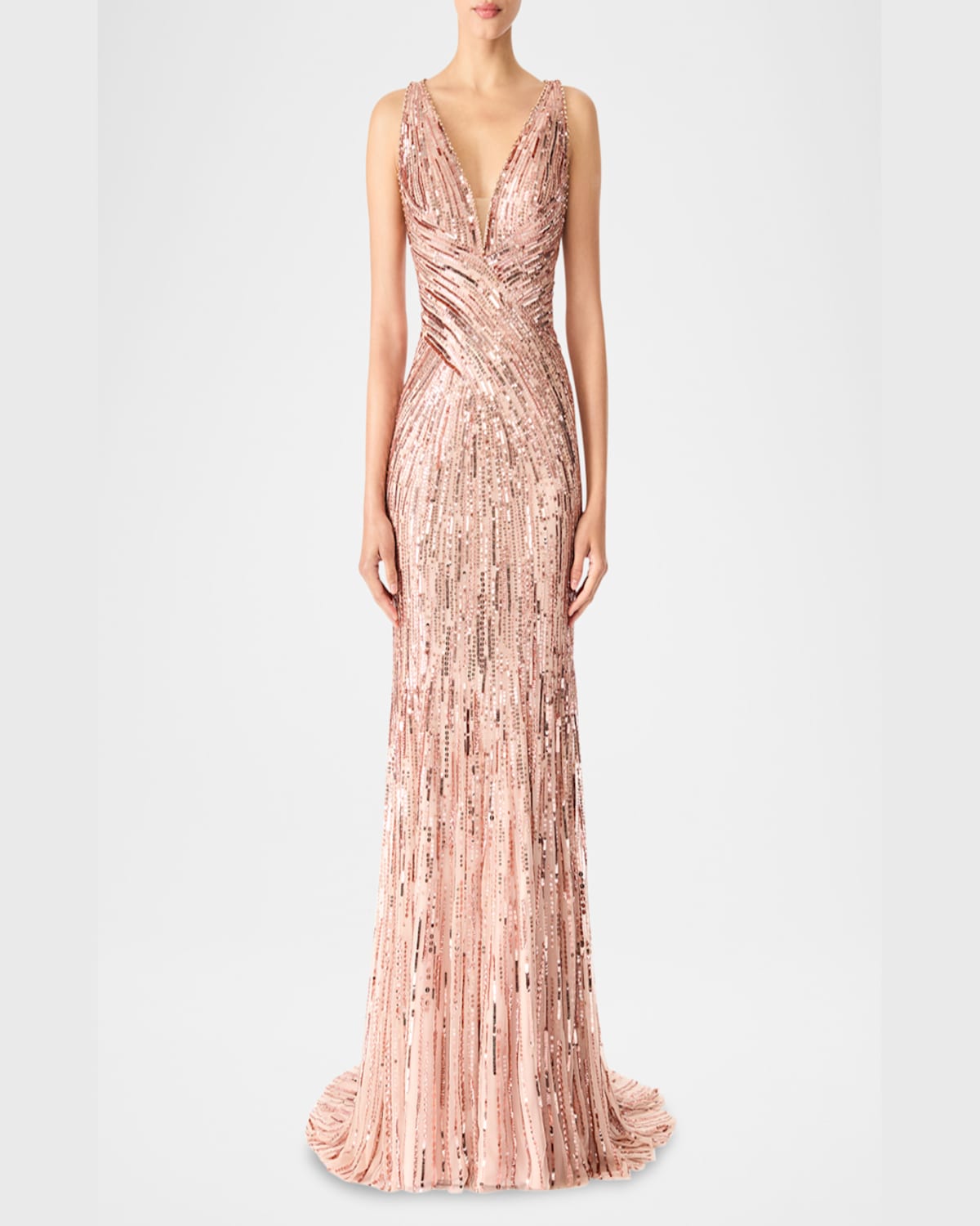 Jenny Packham Luxor Plunging Sequined Backless Gown In Anemone