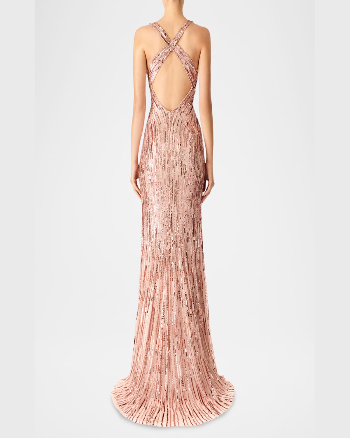 Jenny Packham Luxor Plunging Sequined Backless Gown In Anemone