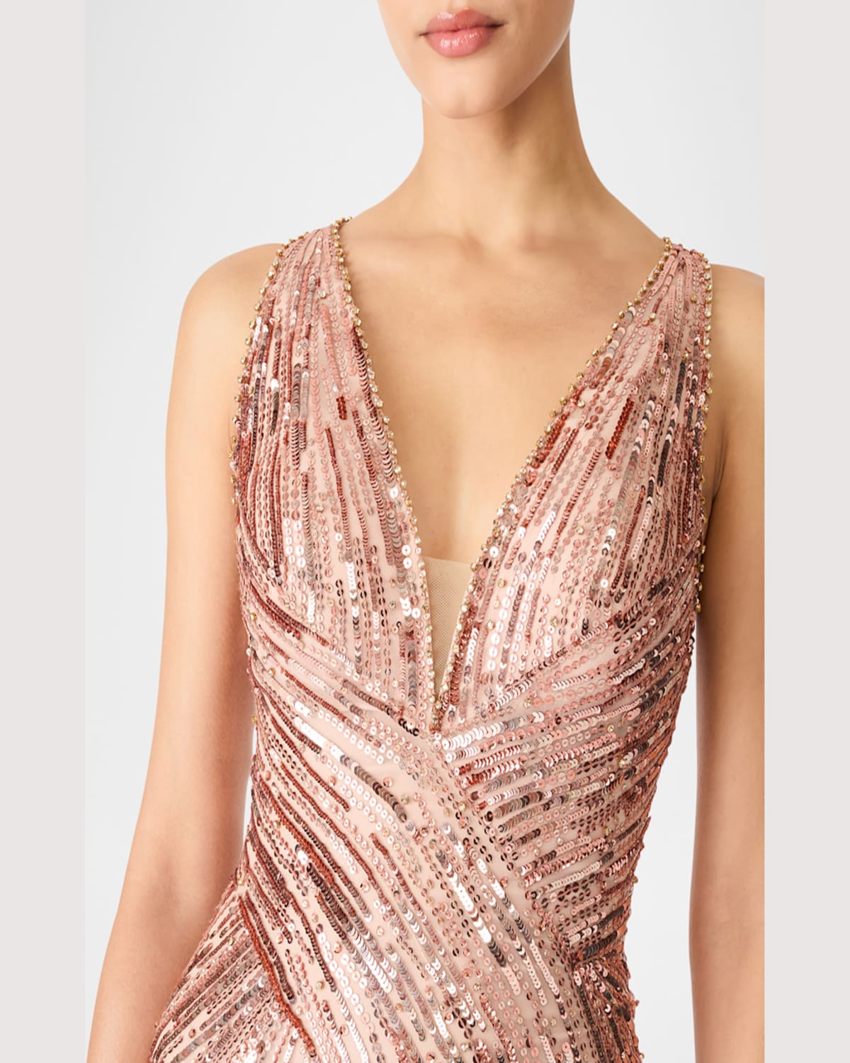 Jenny Packham Luxor Plunging Sequined Backless Gown In Anemone