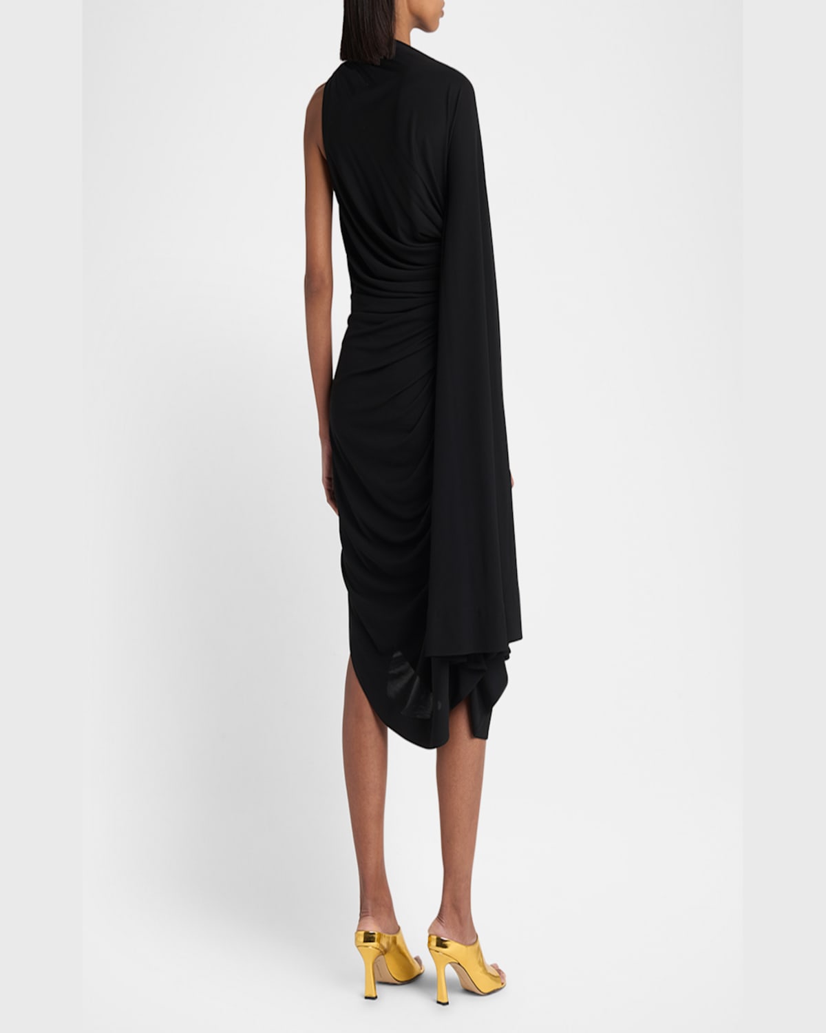 Shop Bottega Veneta Frog Draped Matte Viscose Jersey Cape Dress In Nero