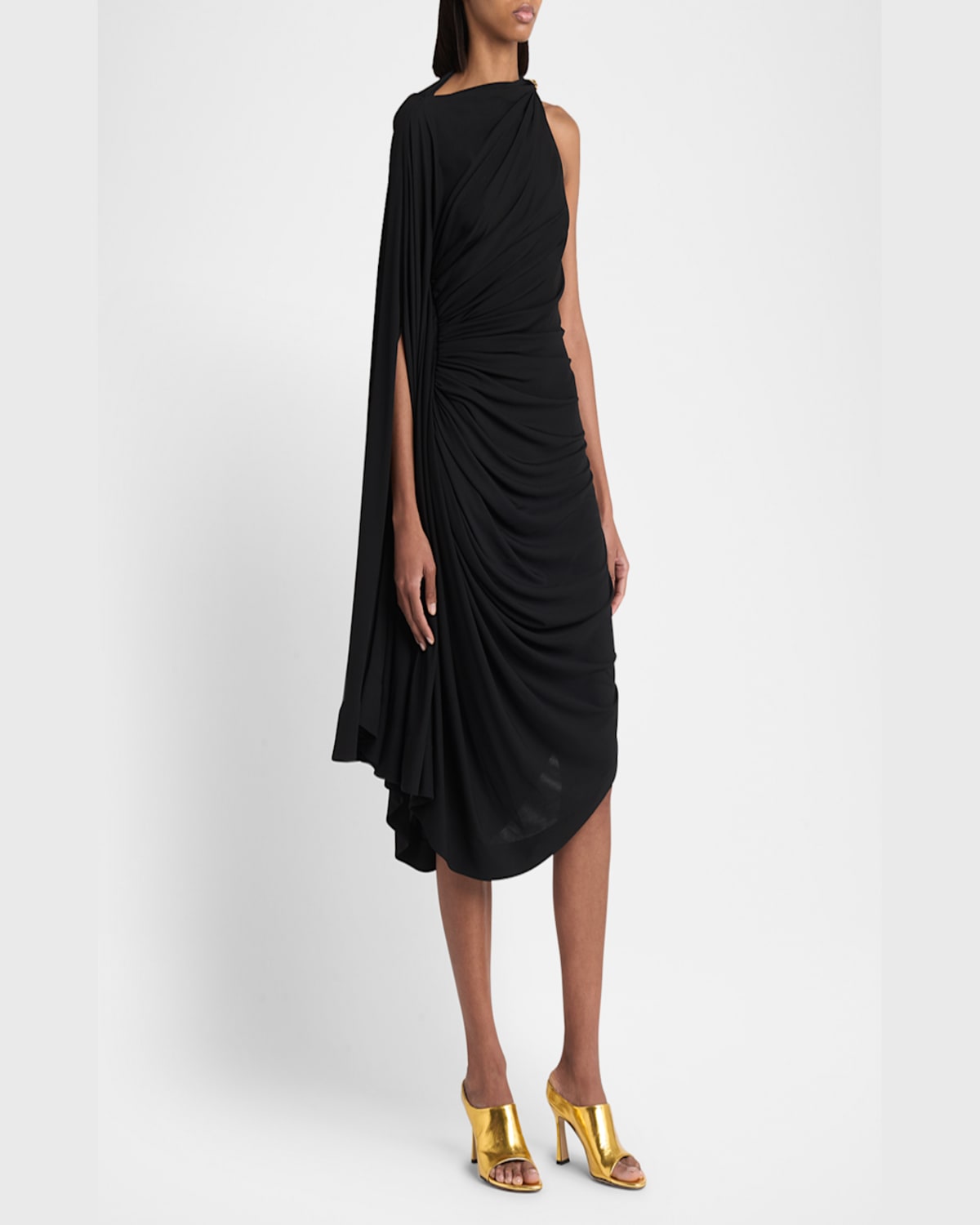 BOTTEGA VENETA FROG DRAPED MATTE VISCOSE JERSEY CAPE DRESS 