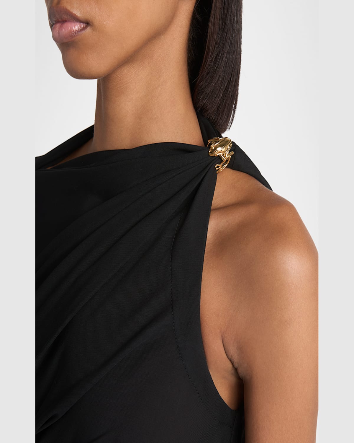 Shop Bottega Veneta Frog Draped Matte Viscose Jersey Cape Dress In Nero