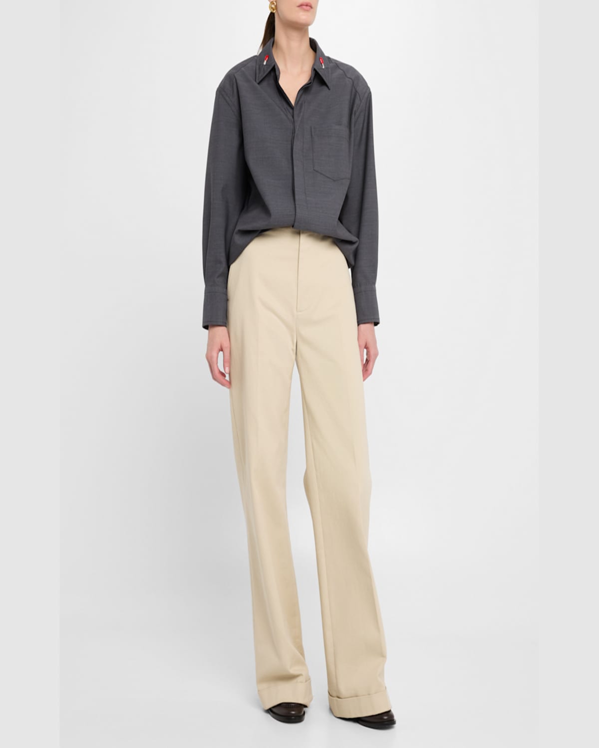Bottega Veneta Matches-collar Travel Light Wool Shirt In Dark Grey Melange