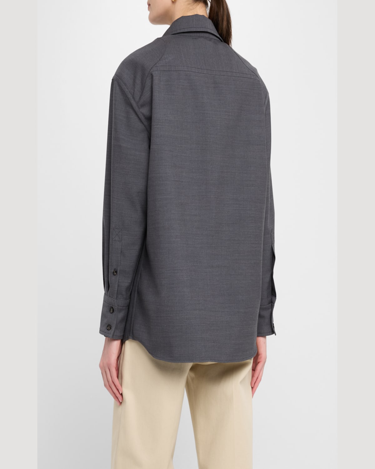Bottega Veneta Matches-collar Travel Light Wool Shirt In Dark Grey Melange